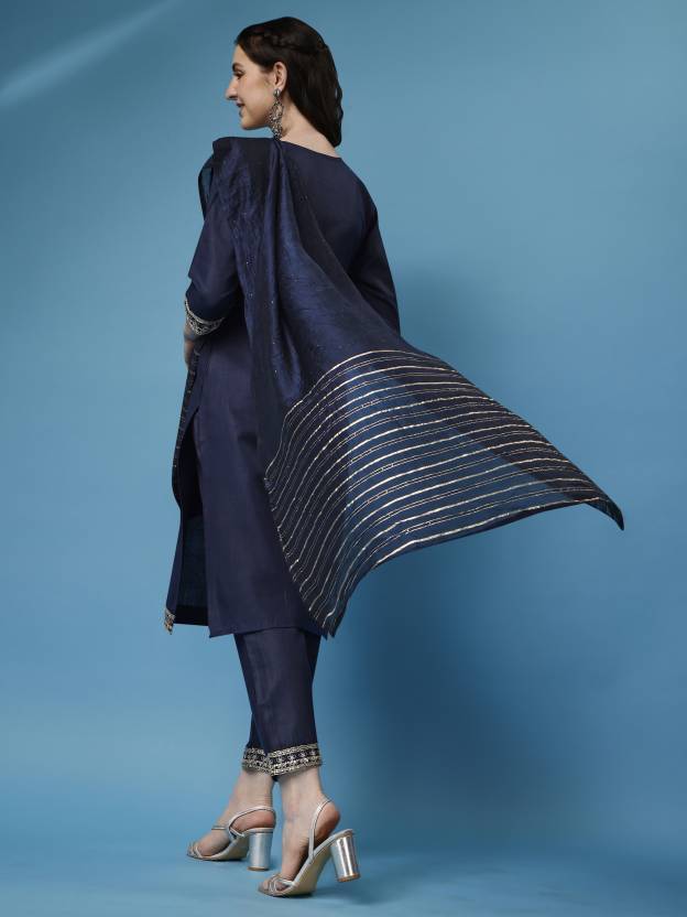 Women's Ethnic Motifs Embroidered Yoke Design Kurta With Trousers & Dupatta - Noz2Toz