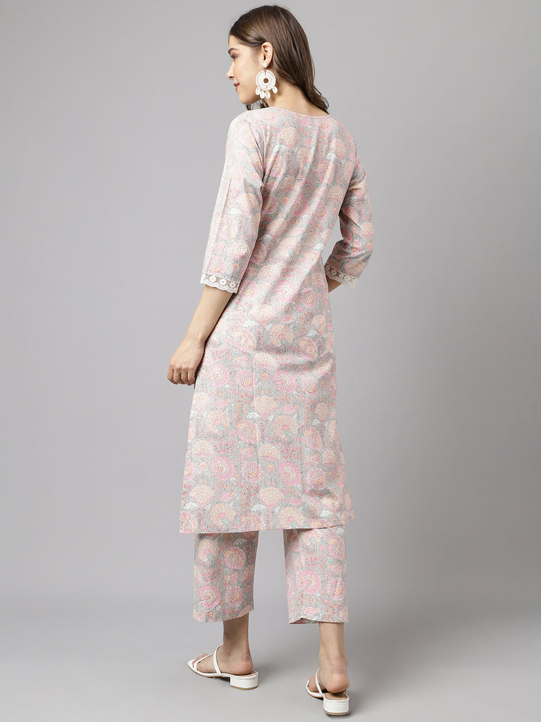 Women's Pink Cotton A-Line Kurta set
