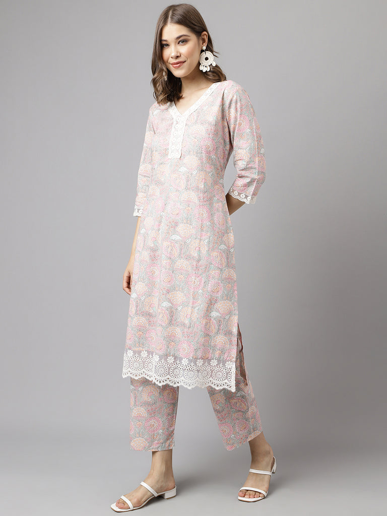 Women's Pink Cotton A-Line Kurta set