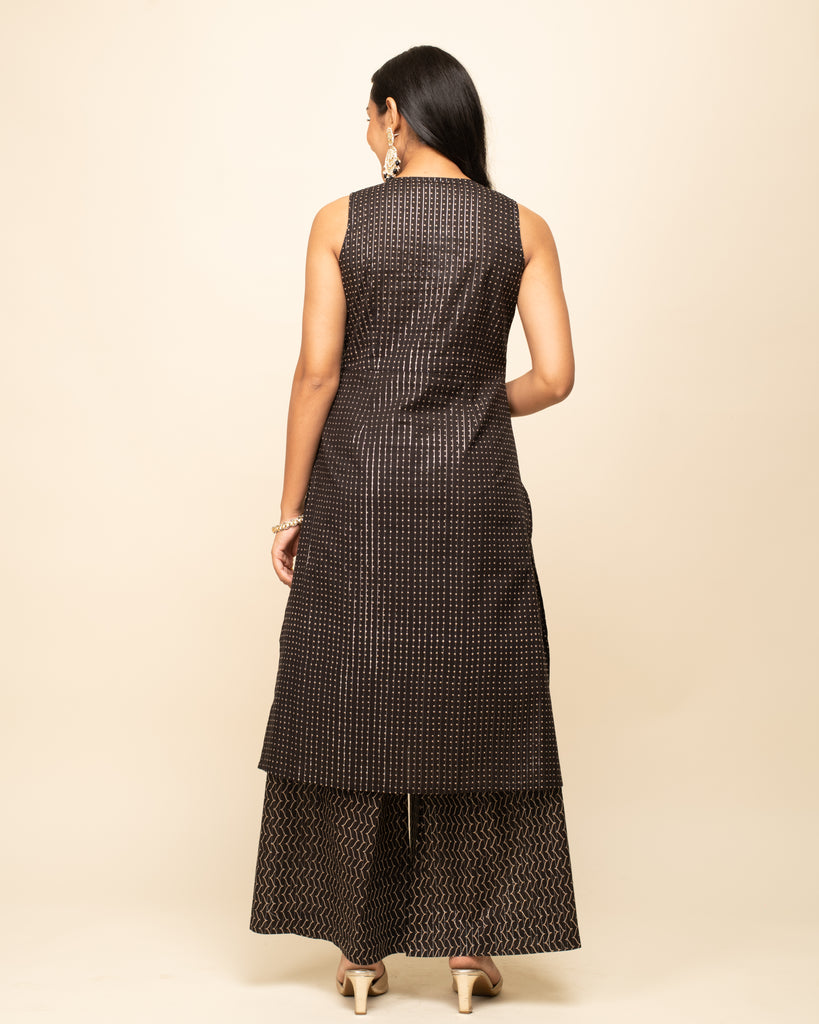 Women's Black Lurex Cotton Straight Kurta Pant With dupatta