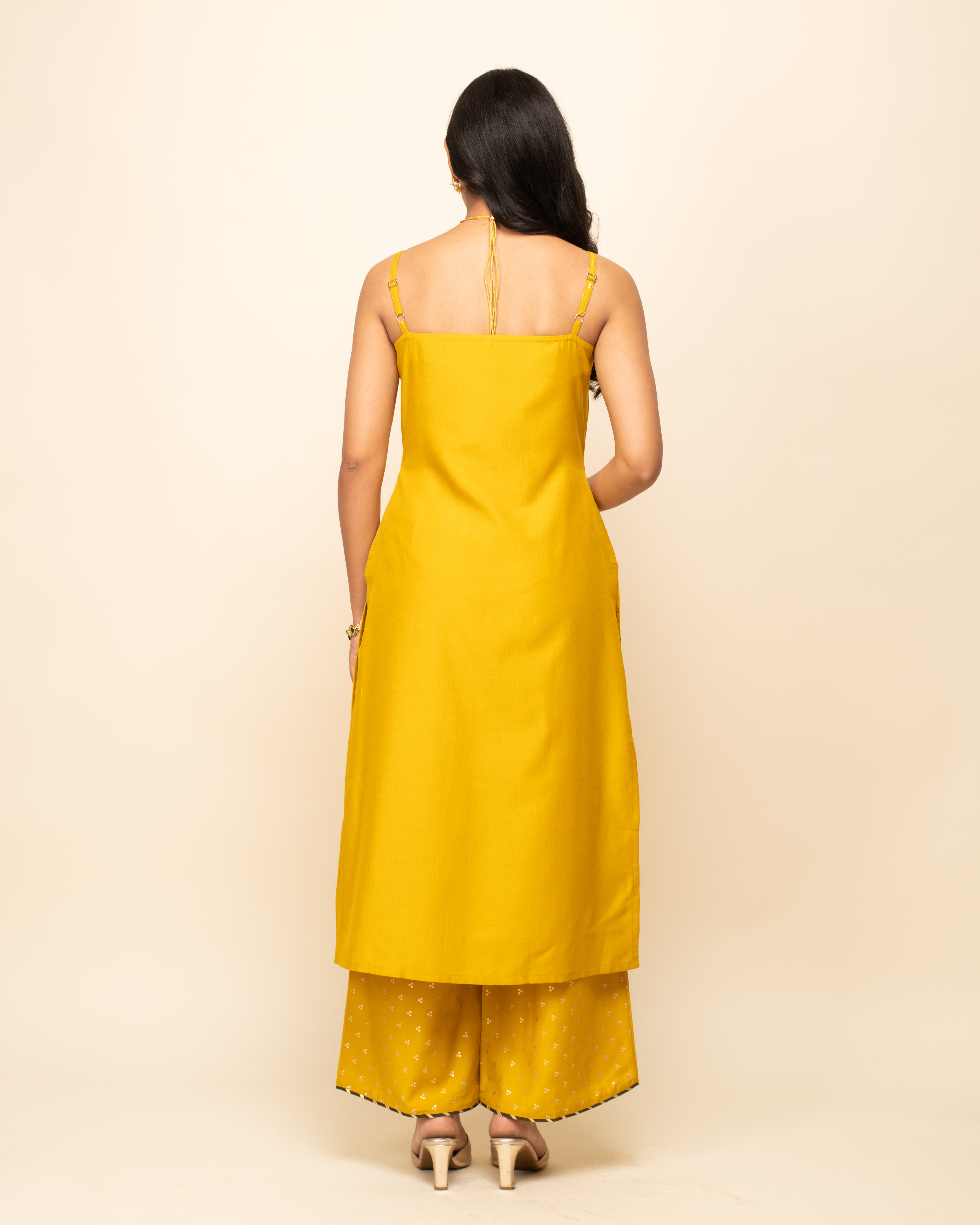 Women's Yellow Silk Blend Straight Kurta Palazzo Set with dupatta - Fiorra