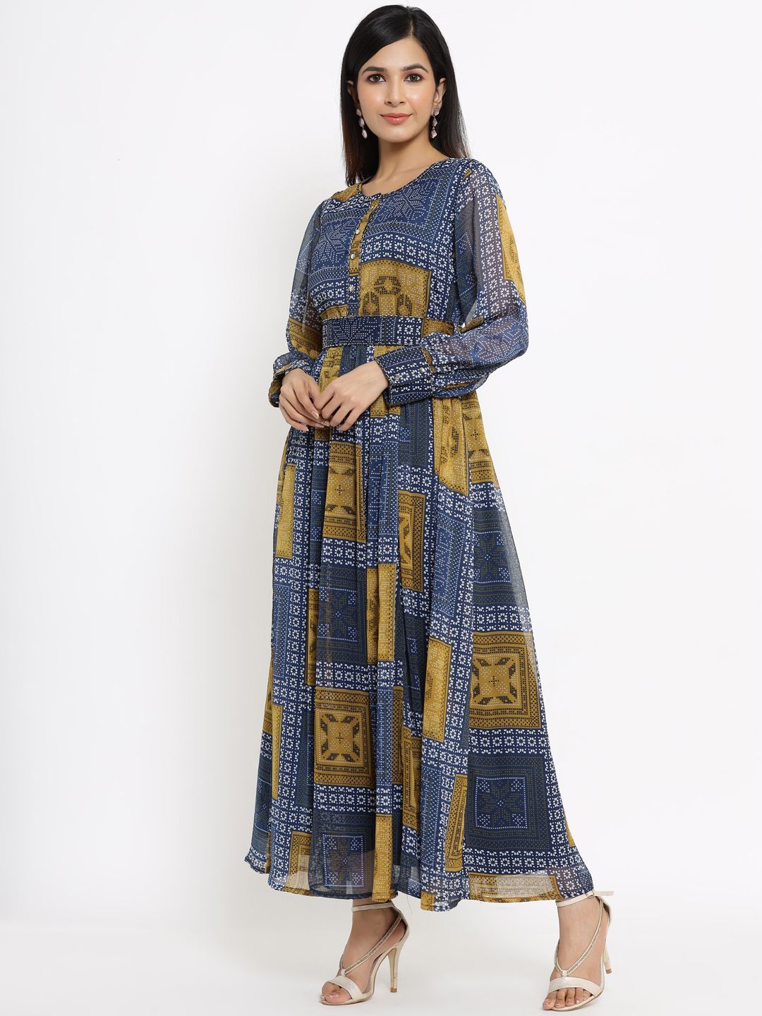 Women's Flared Printed Dress With Tie-up Blet1 - Juniper
