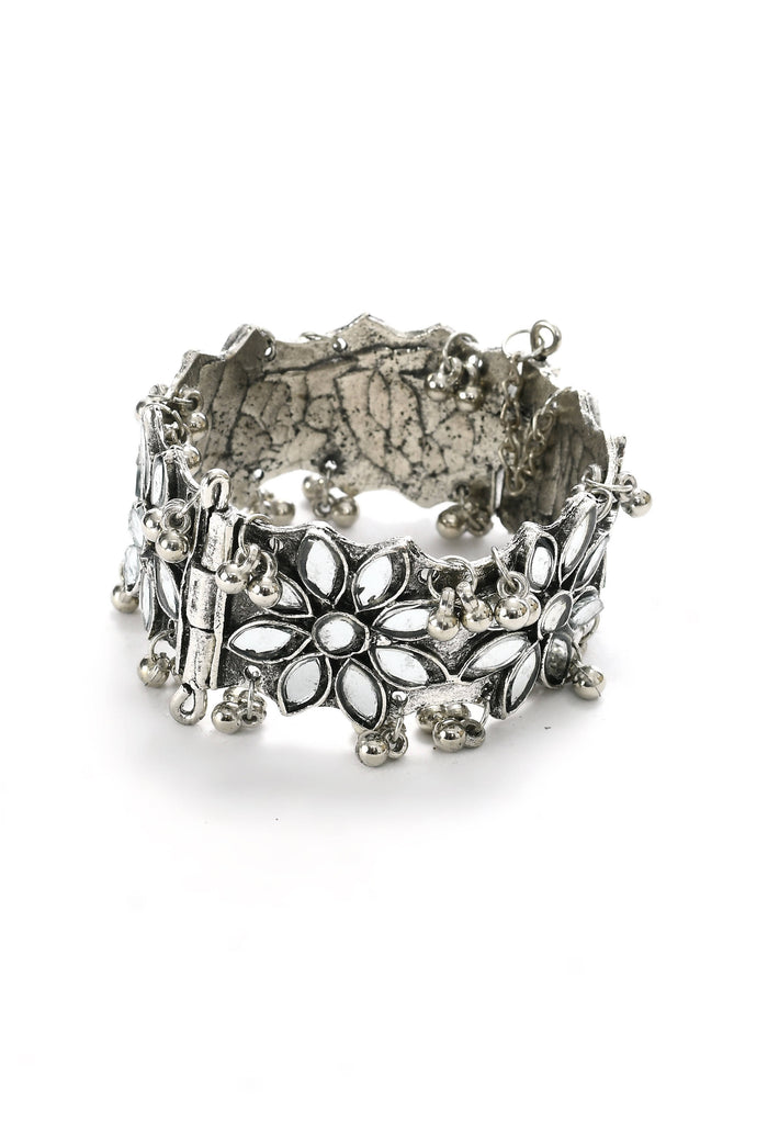 Johar Kamal Silver color Oxidized Bracelet with mirror design