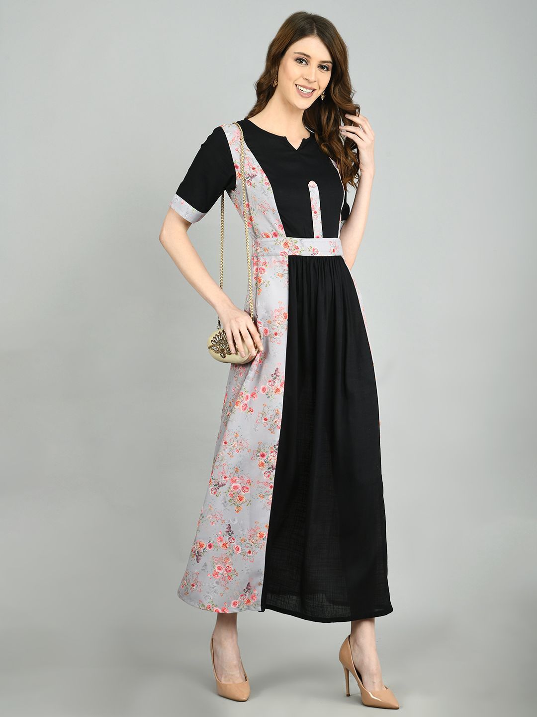 Women's Multi Polyester Printed Half Sleeve Round Neck Casual Dress - Myshka