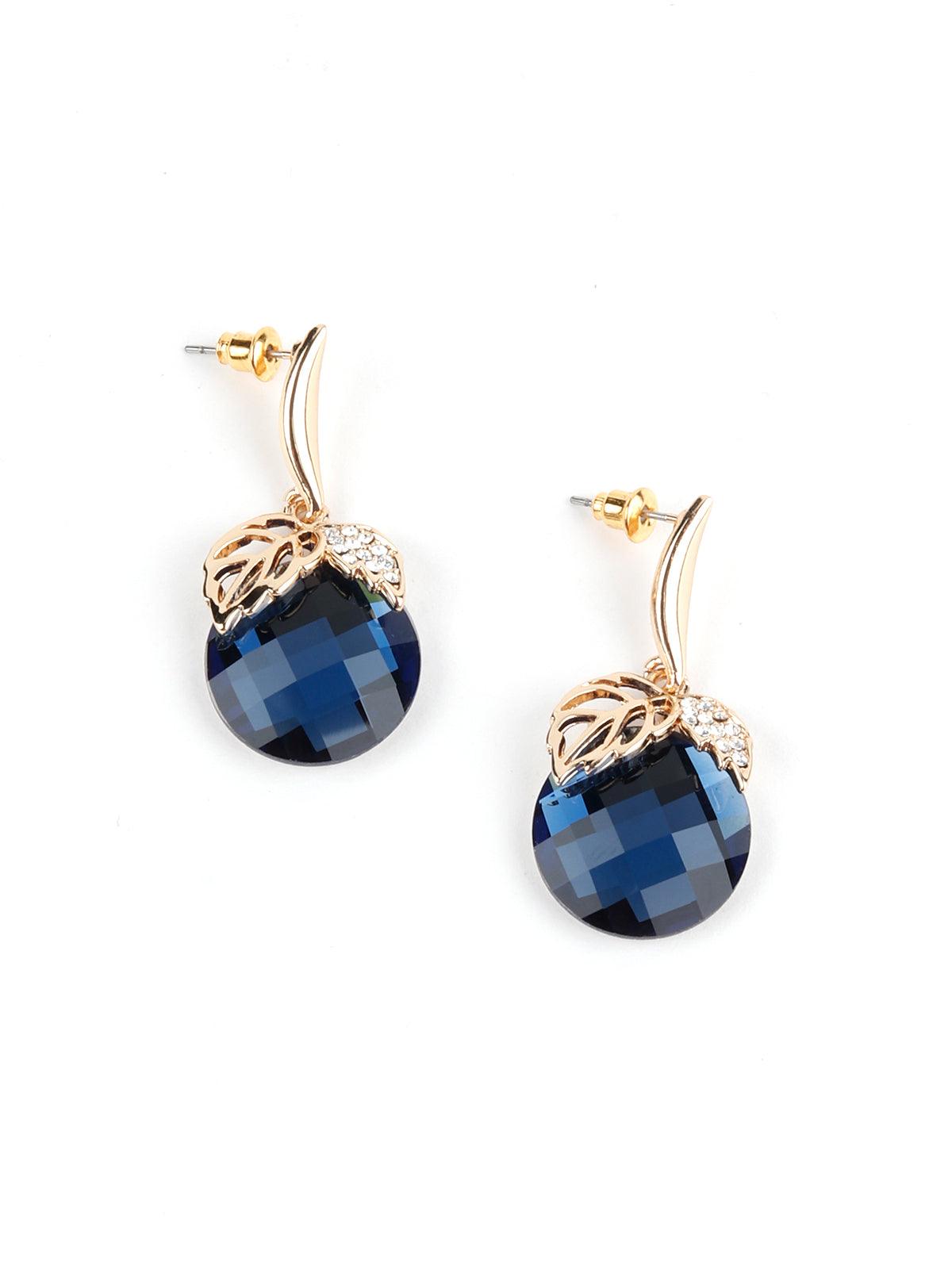 Women's Sapphire Blue Crystal And Leaf Stud Earrings - Odette