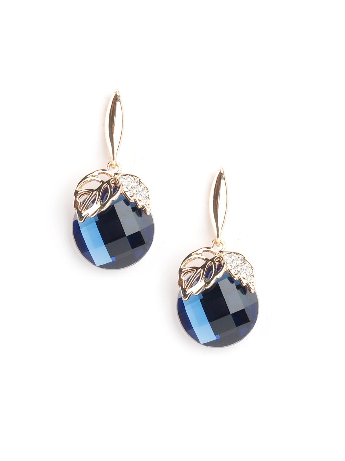 Women's Sapphire Blue Crystal And Leaf Stud Earrings - Odette