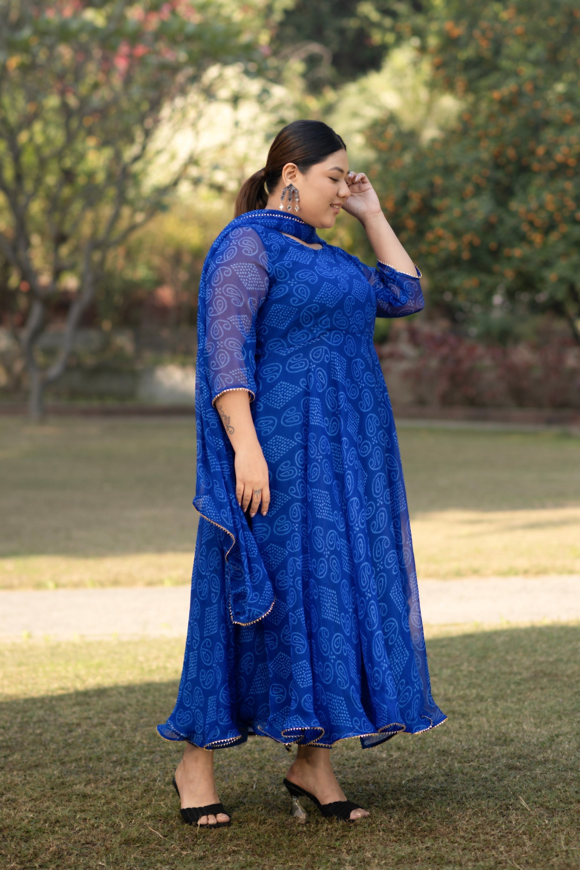 Women's Blue Anarkali Kurta With Pants And Dupatta Set - Saras The Label- (3Pcs Set)