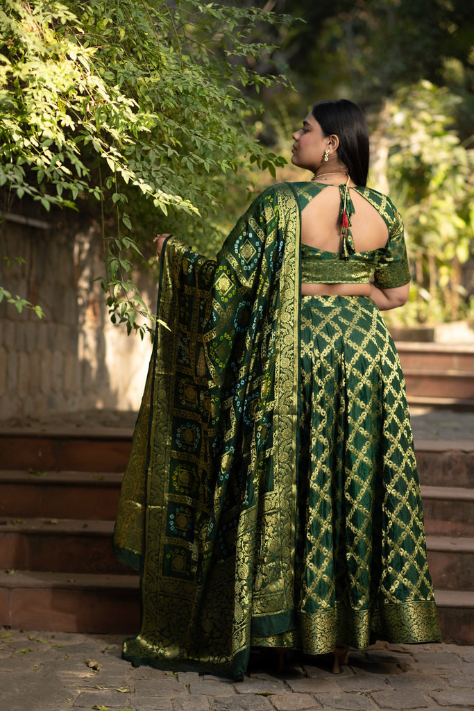 Women's Green Banarasi Lehenga Choli