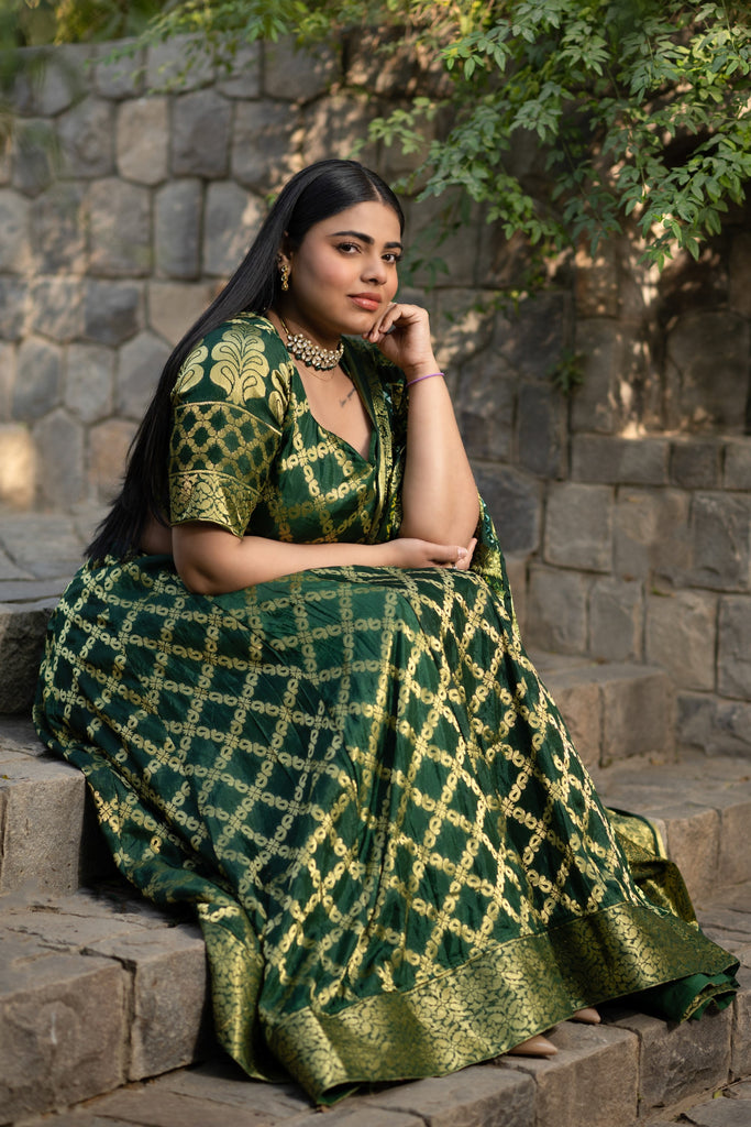 Women's Green Banarasi Lehenga Choli