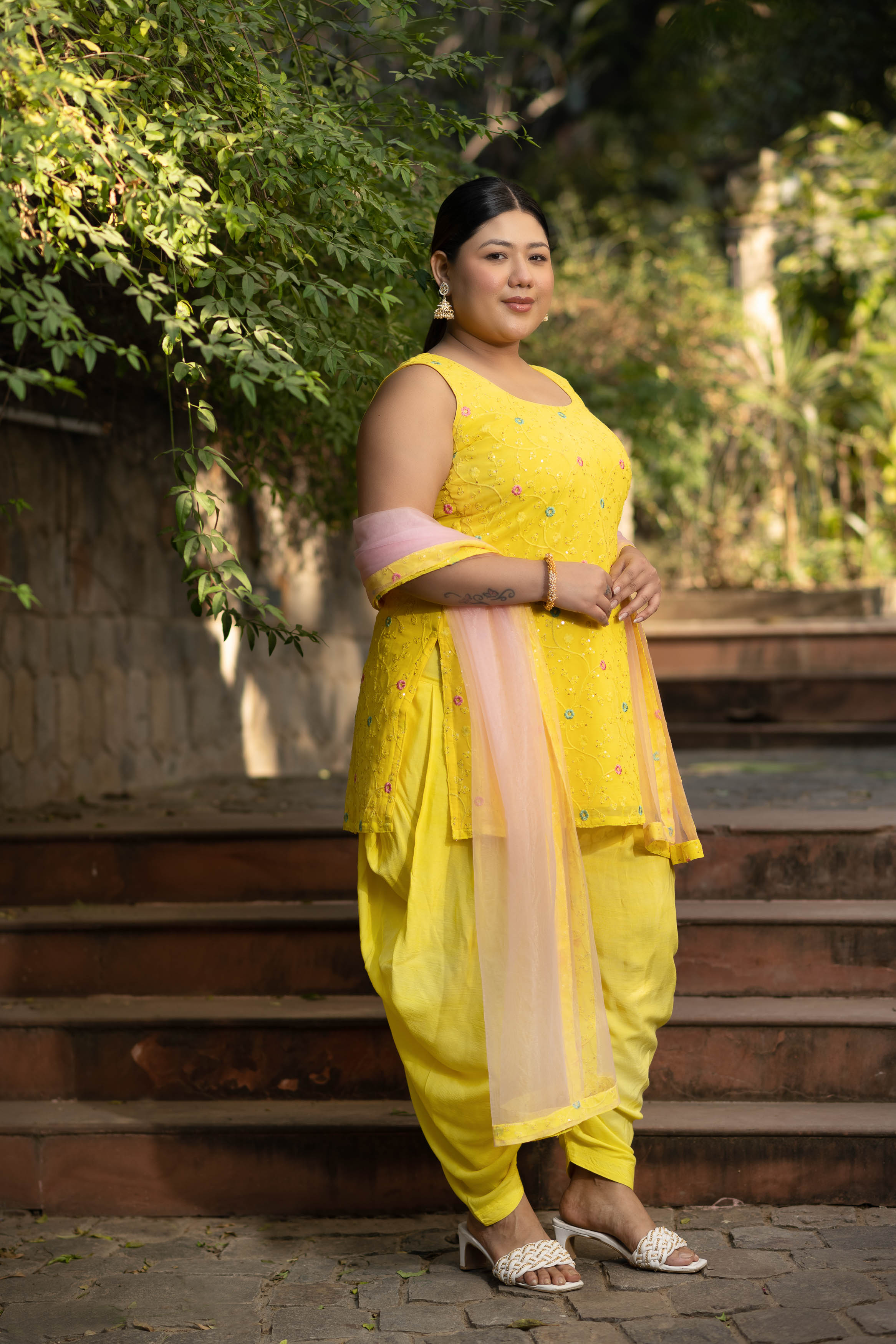 Women's Plus Size Yellow And Pink Patiala Set - Label Shaurya Sanadhya