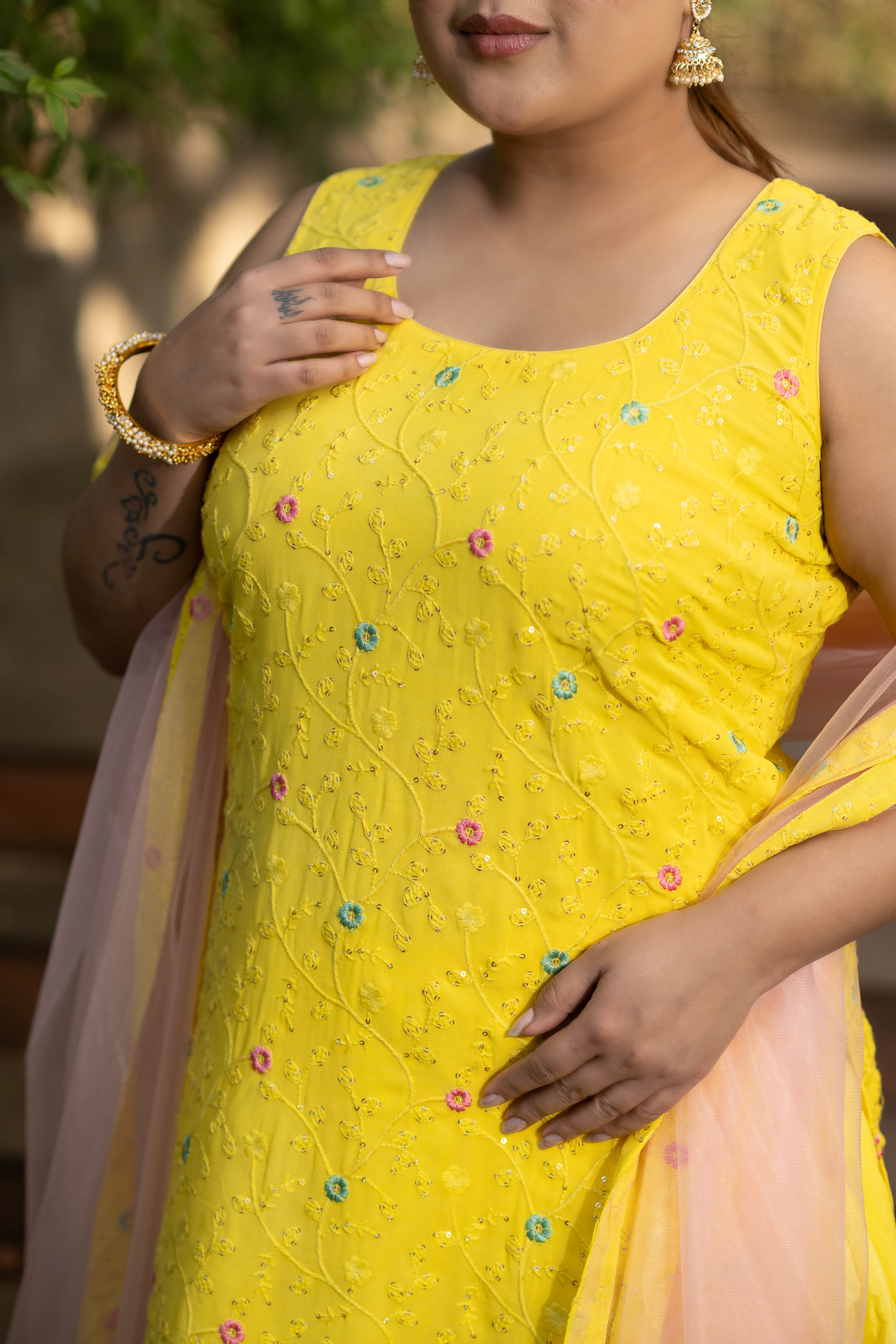 Women's Plus Size Yellow And Pink Patiala Set - Label Shaurya