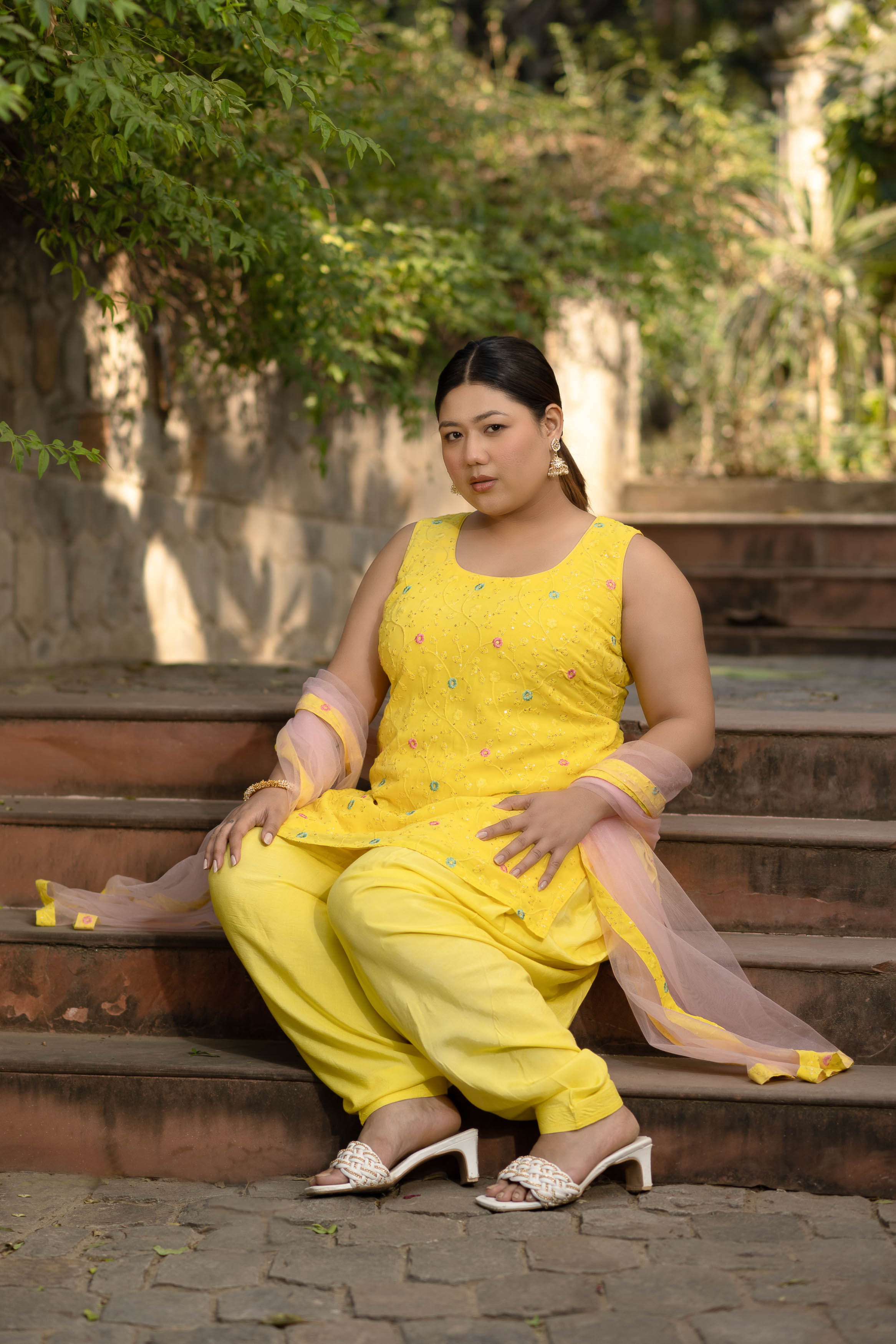 Women's Plus Size Yellow And Pink Patiala Set - Label Shaurya Sanadhya
