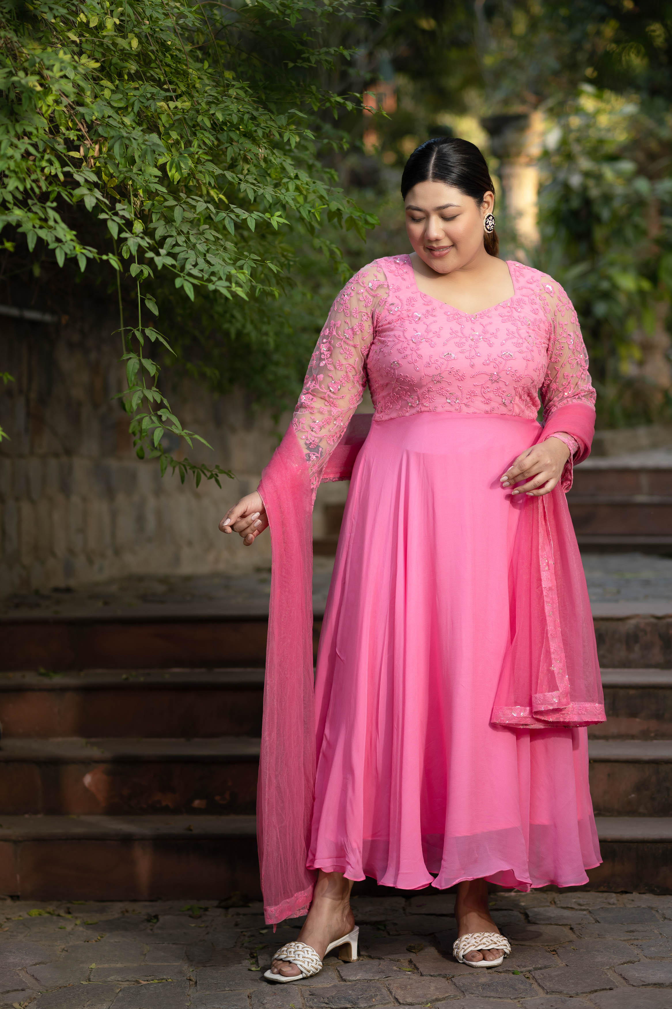 Women's Plus Size Baby Pink Anarkali - Label Shaurya Sanadhya