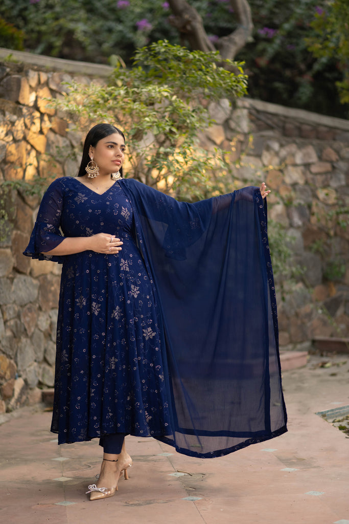 Women's Plus Size Imperial Blue Anarkali Set