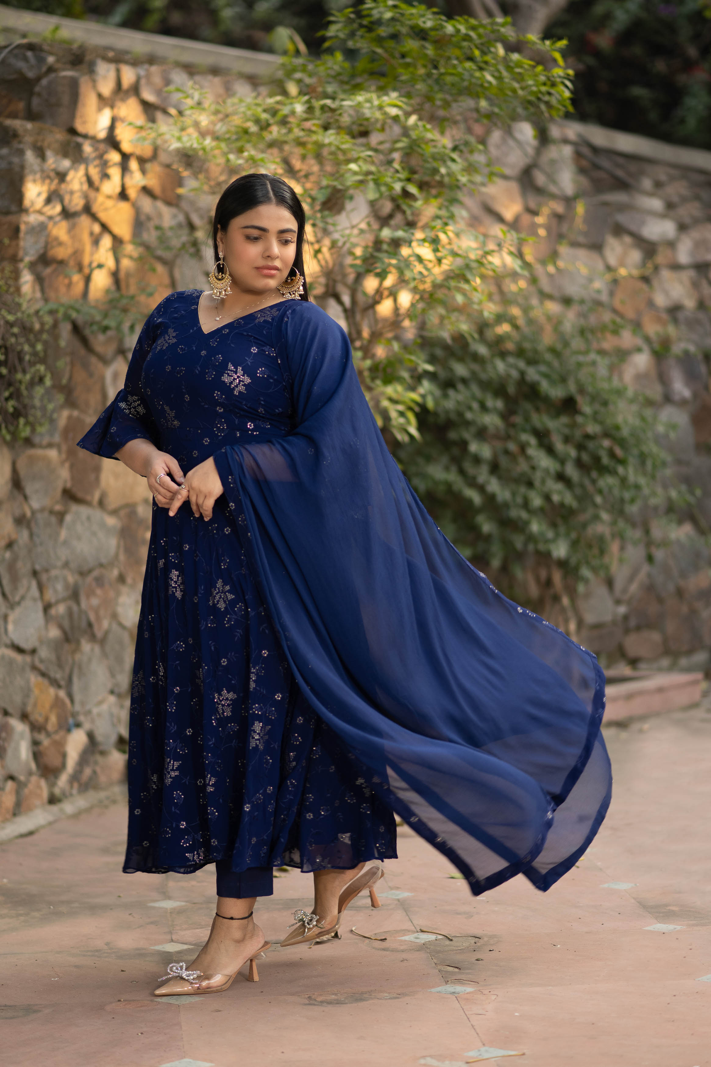 Women's Plus Size Imperial Blue Anarkali Set - Label Shaurya Sanadhya