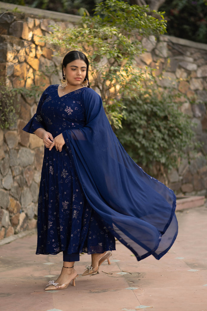 Women's Plus Size Imperial Blue Anarkali Set