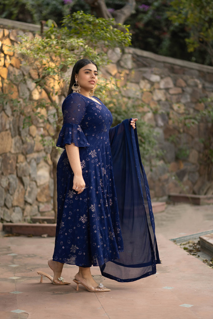 Women's Plus Size Imperial Blue Anarkali Set