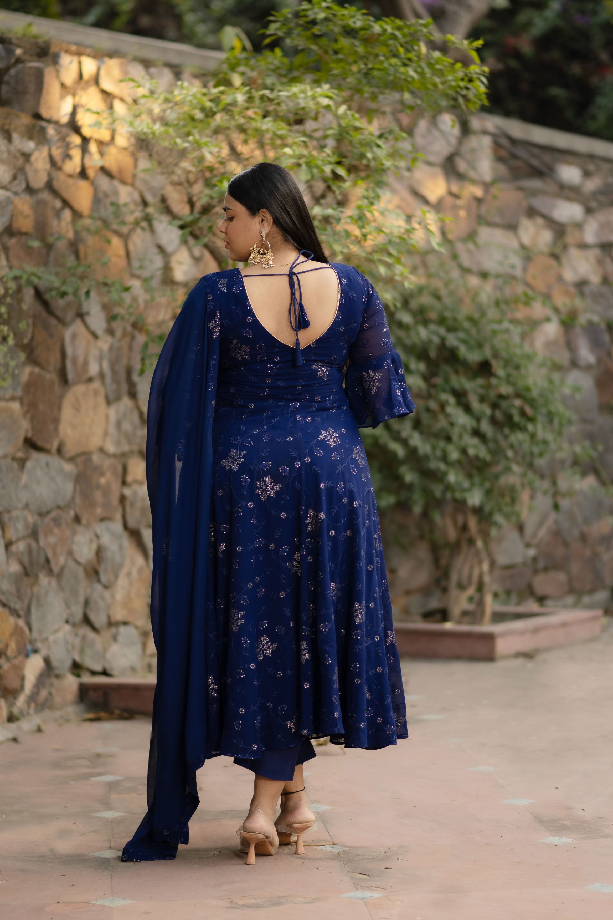 Women's Plus Size Imperial Blue Anarkali Set - Label Shaurya Sanadhya