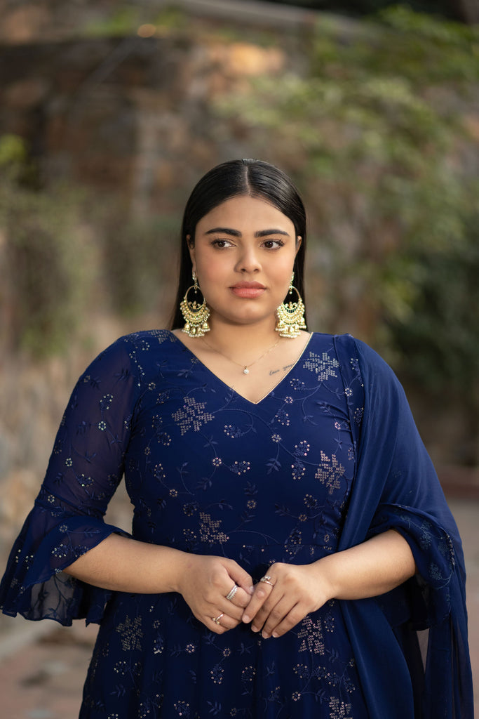 Women's Plus Size Imperial Blue Anarkali Set