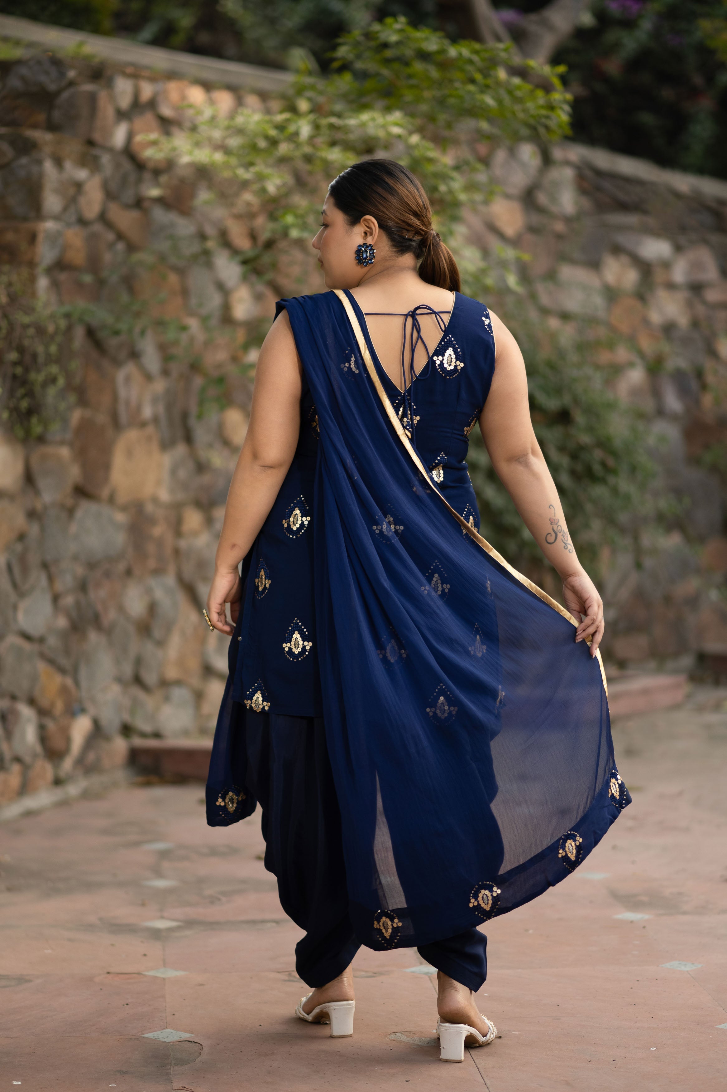 Women's Plus Size Deep Blue Patialla Set - Label Shaurya Sanadhya