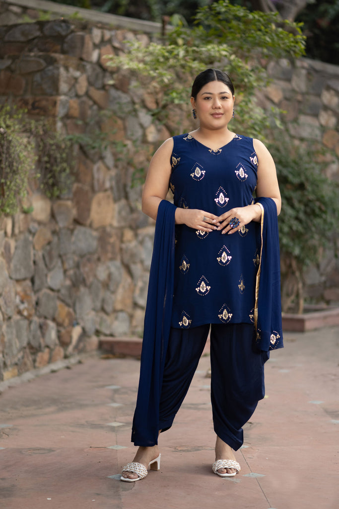 Women's Plus Size Deep Blue Patialla Set