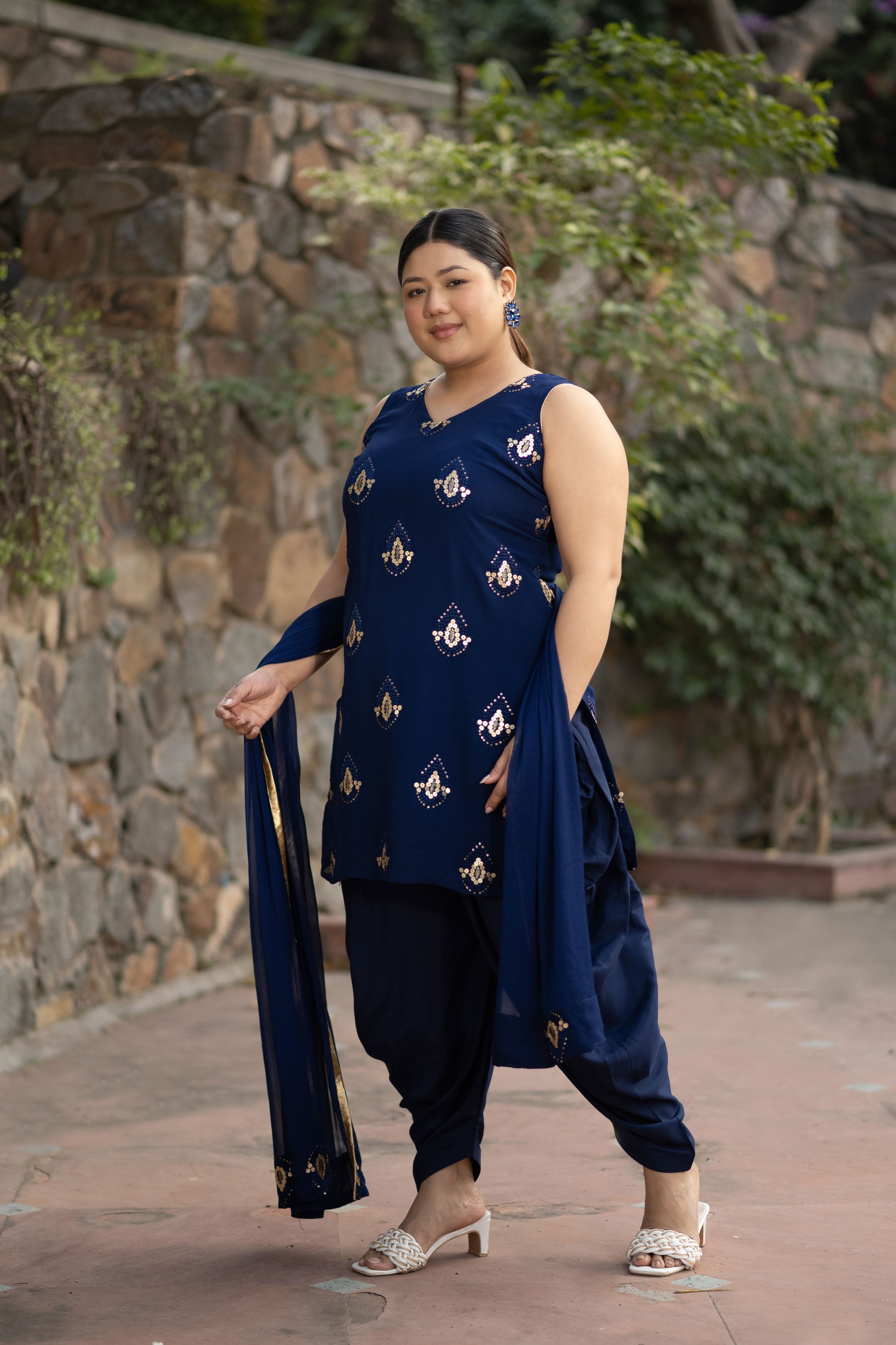 Women's Plus Size Deep Blue Patialla Set - Label Shaurya Sanadhya