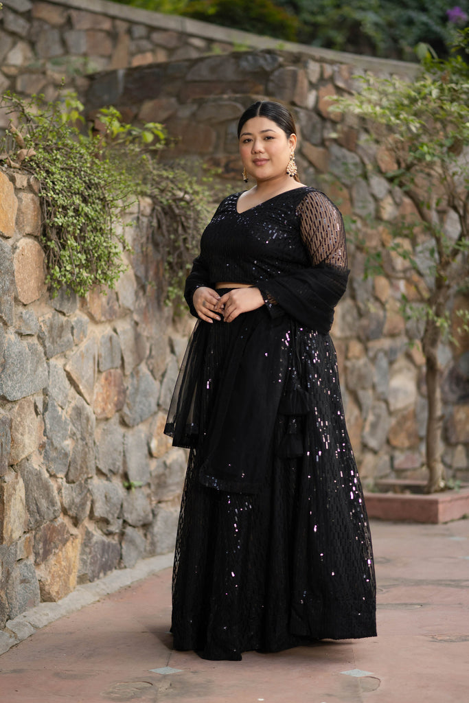 Women's Plus Size Black Lehenga Choli Set