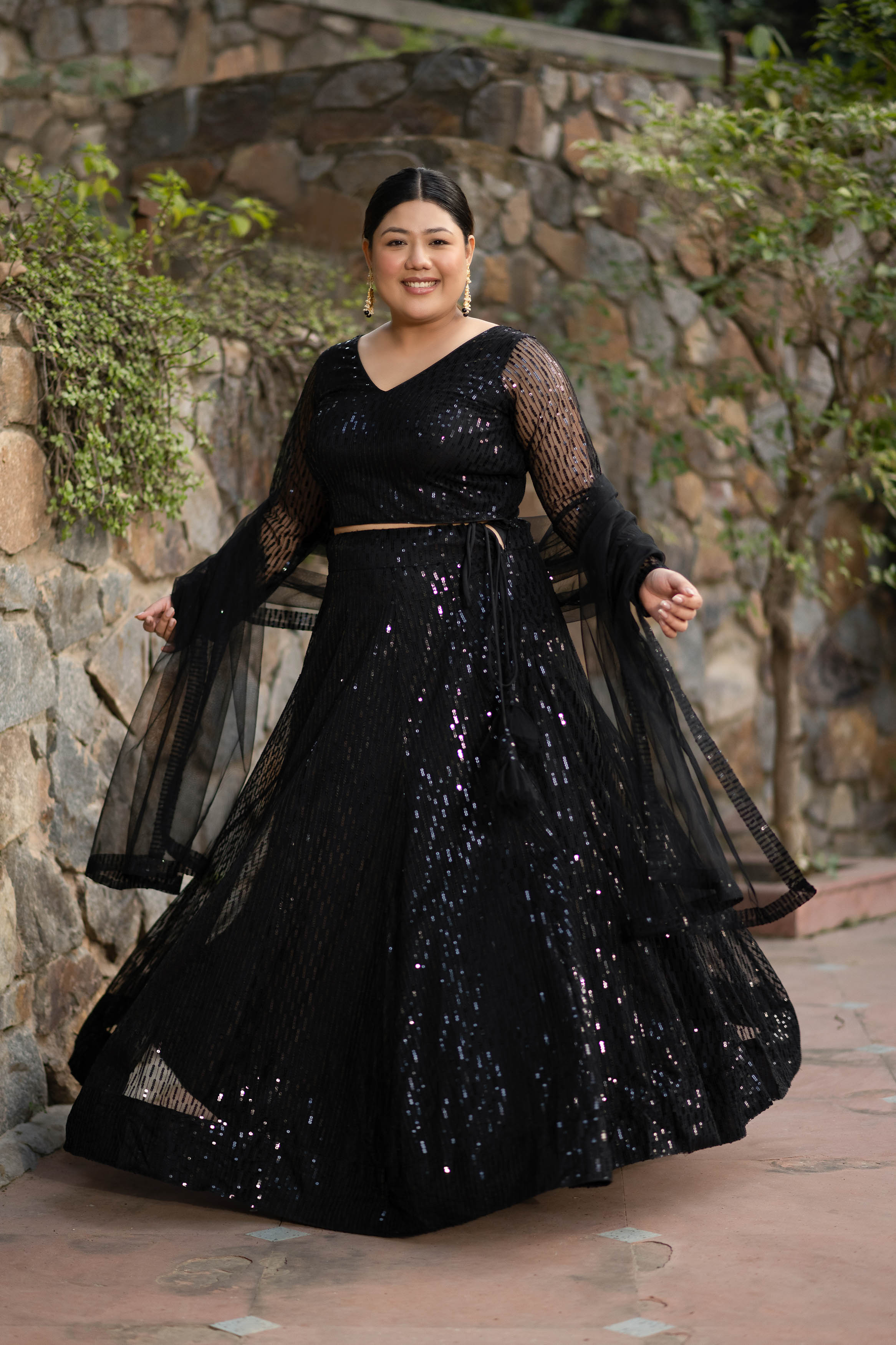 Women's Plus Size Black Lehenga Choli Set