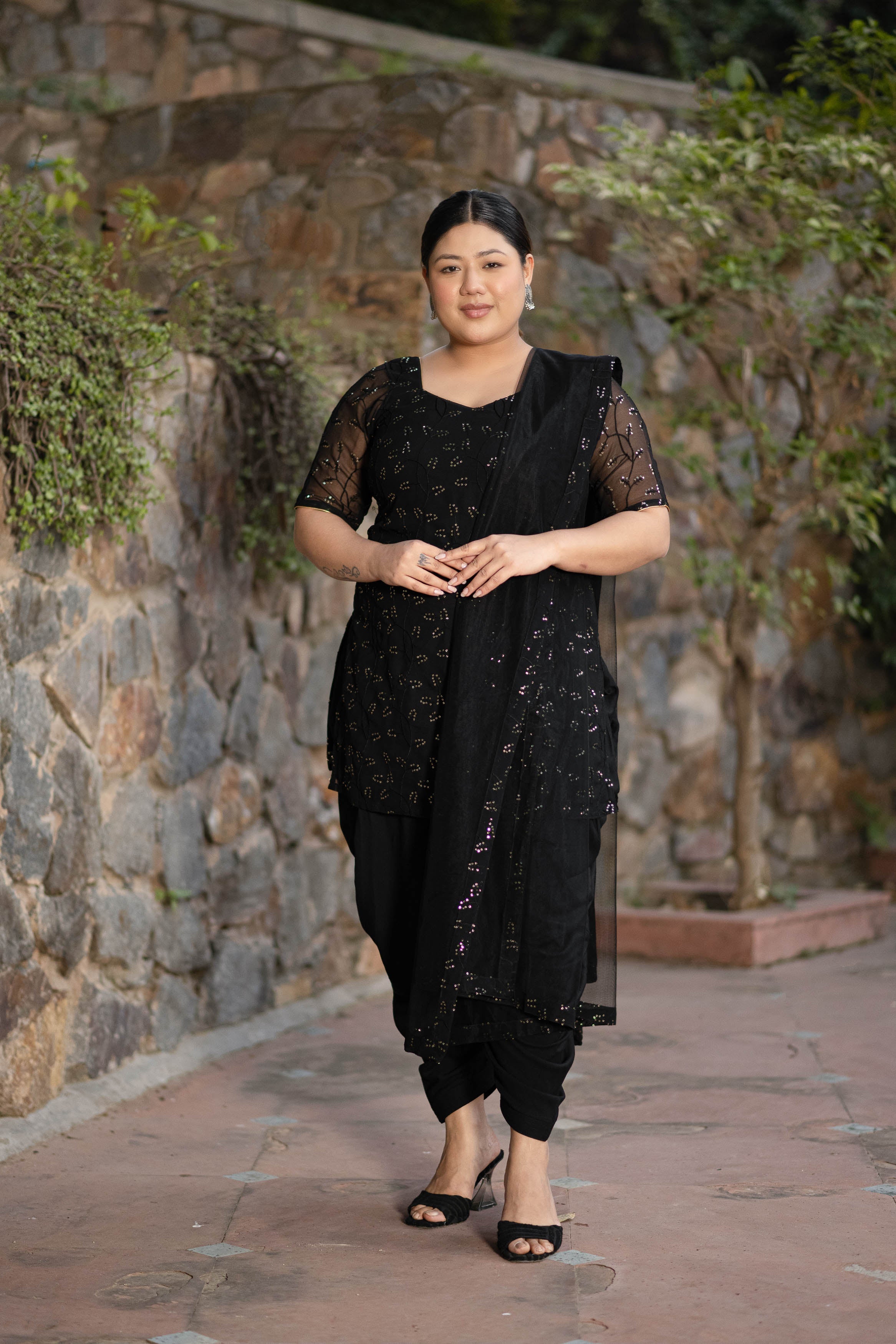 Women's Plus Size Black And Golden Patialla - Label Shaurya Sanadhya