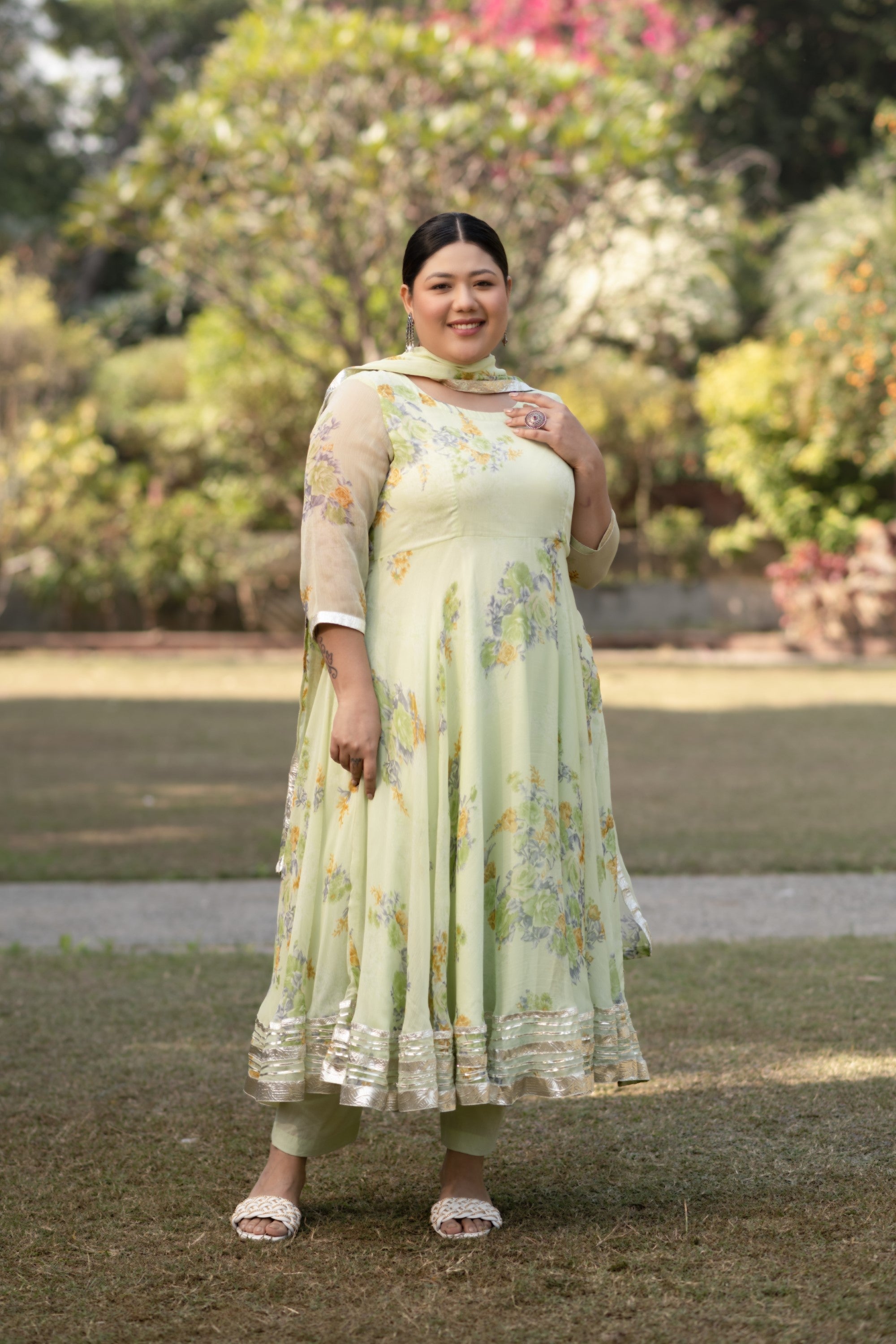 Women's Floral Printed Lime Green Suit Set - Saras The Label (3 Pc Set)