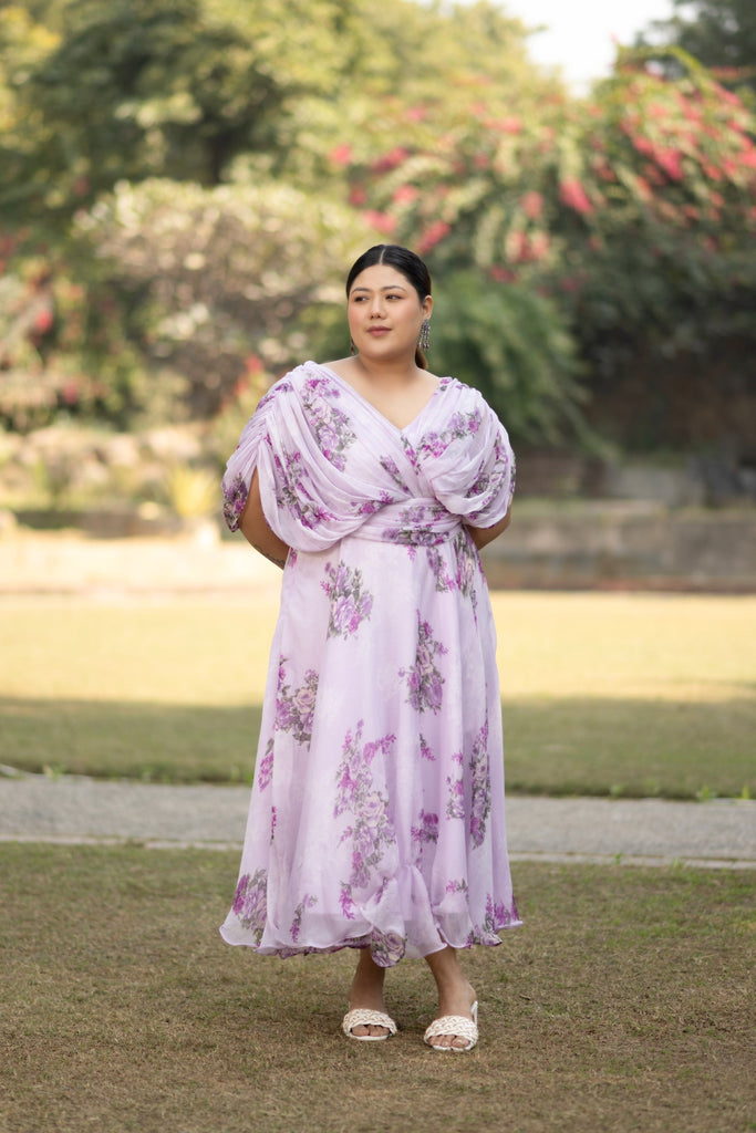 Women's Lavender Purple Floral Printed Maxi Dress
