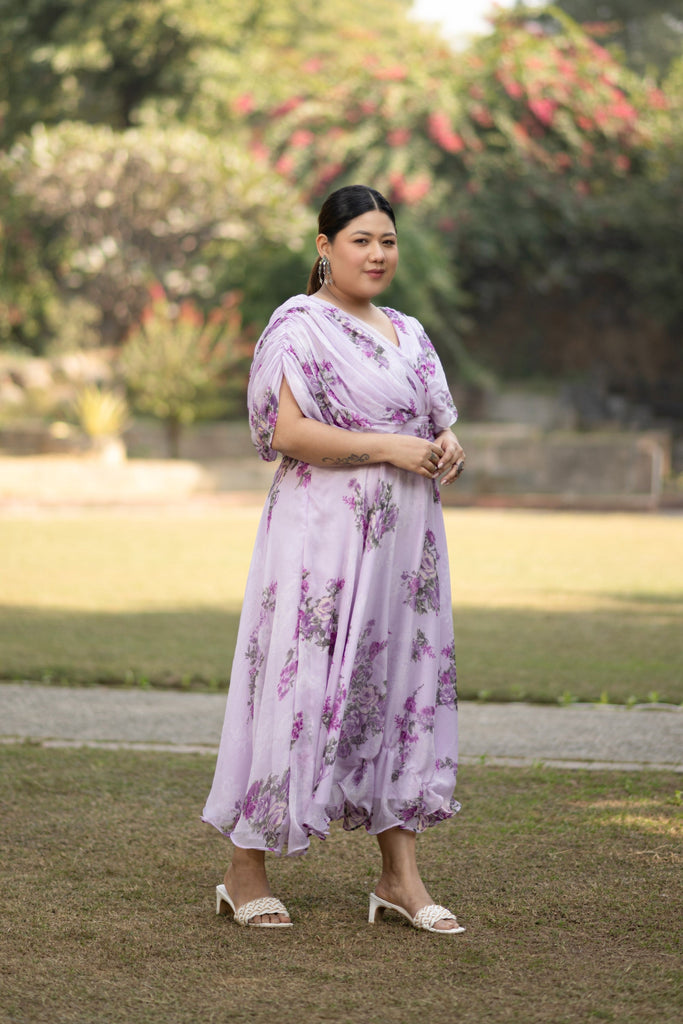 Women's Lavender Purple Floral Printed Maxi Dress