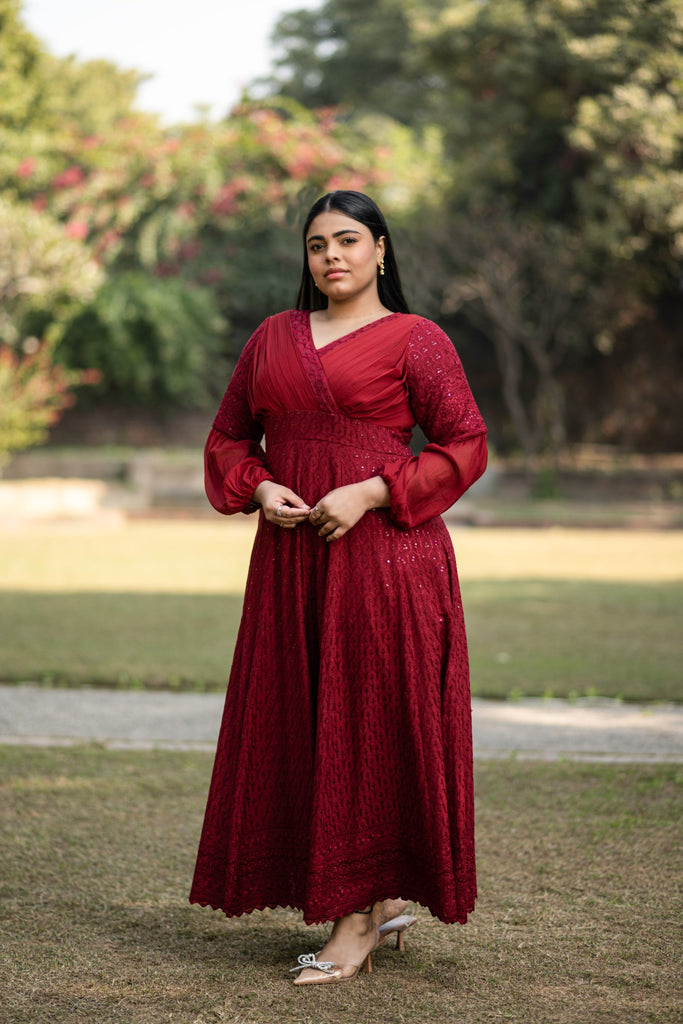 Women's Embroidered Red Gown