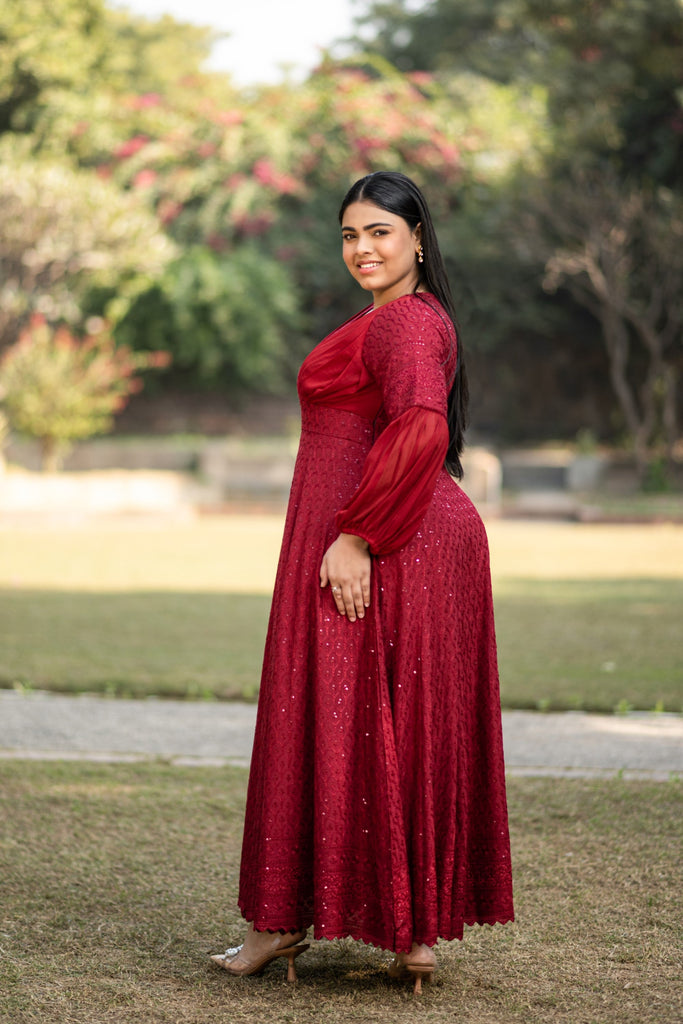 Women's Embroidered Red Gown