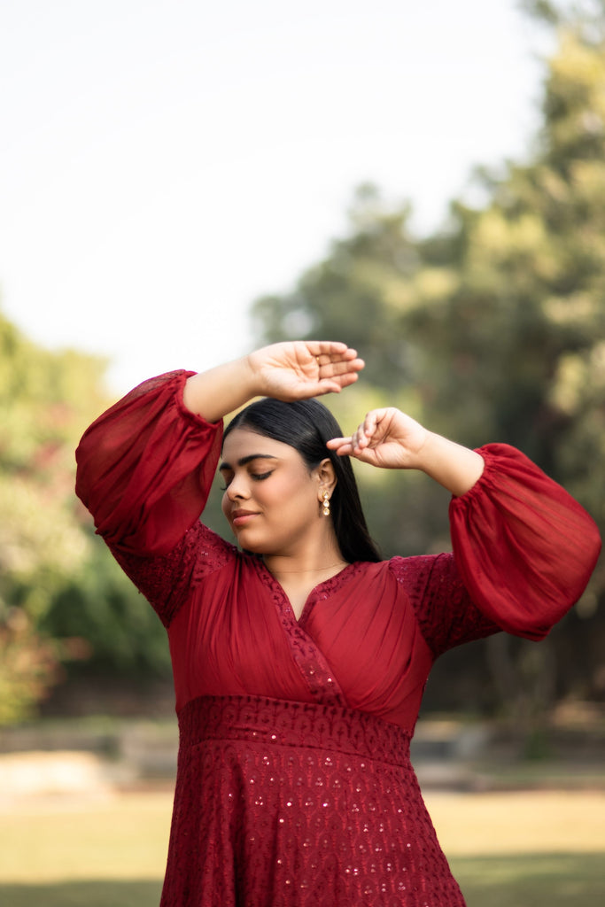 Women's Embroidered Red Gown