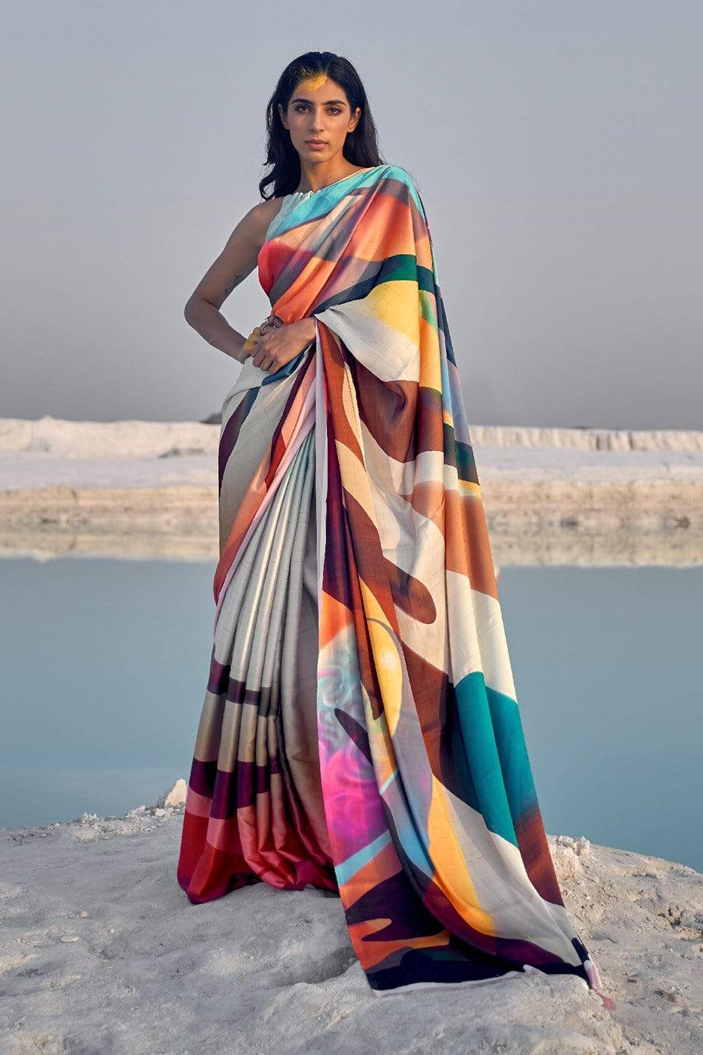 Women's Multicolor Satin Silk Saree - Karagiri