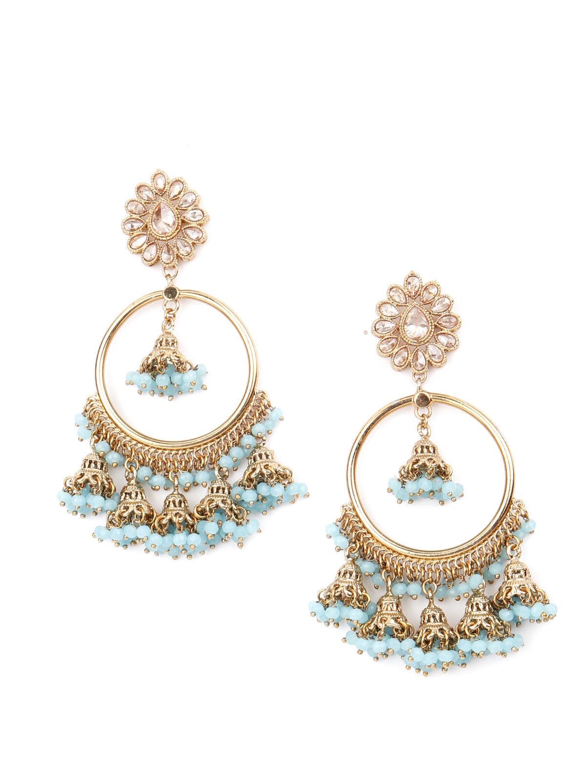 Women's Sea Blue Attractive Jhumki Earrings - Odette
