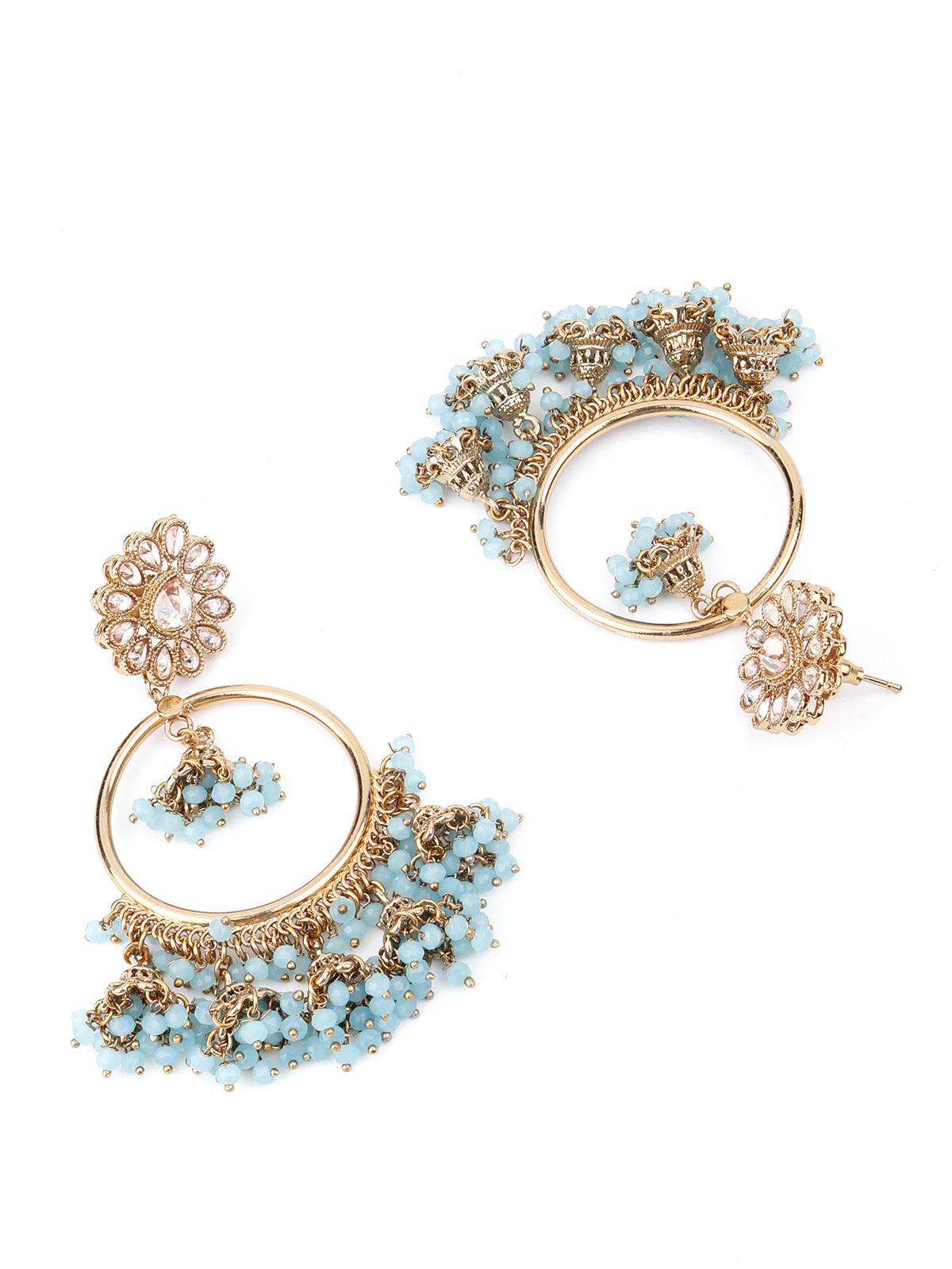 Women's Sea Blue Attractive Jhumki Earrings - Odette