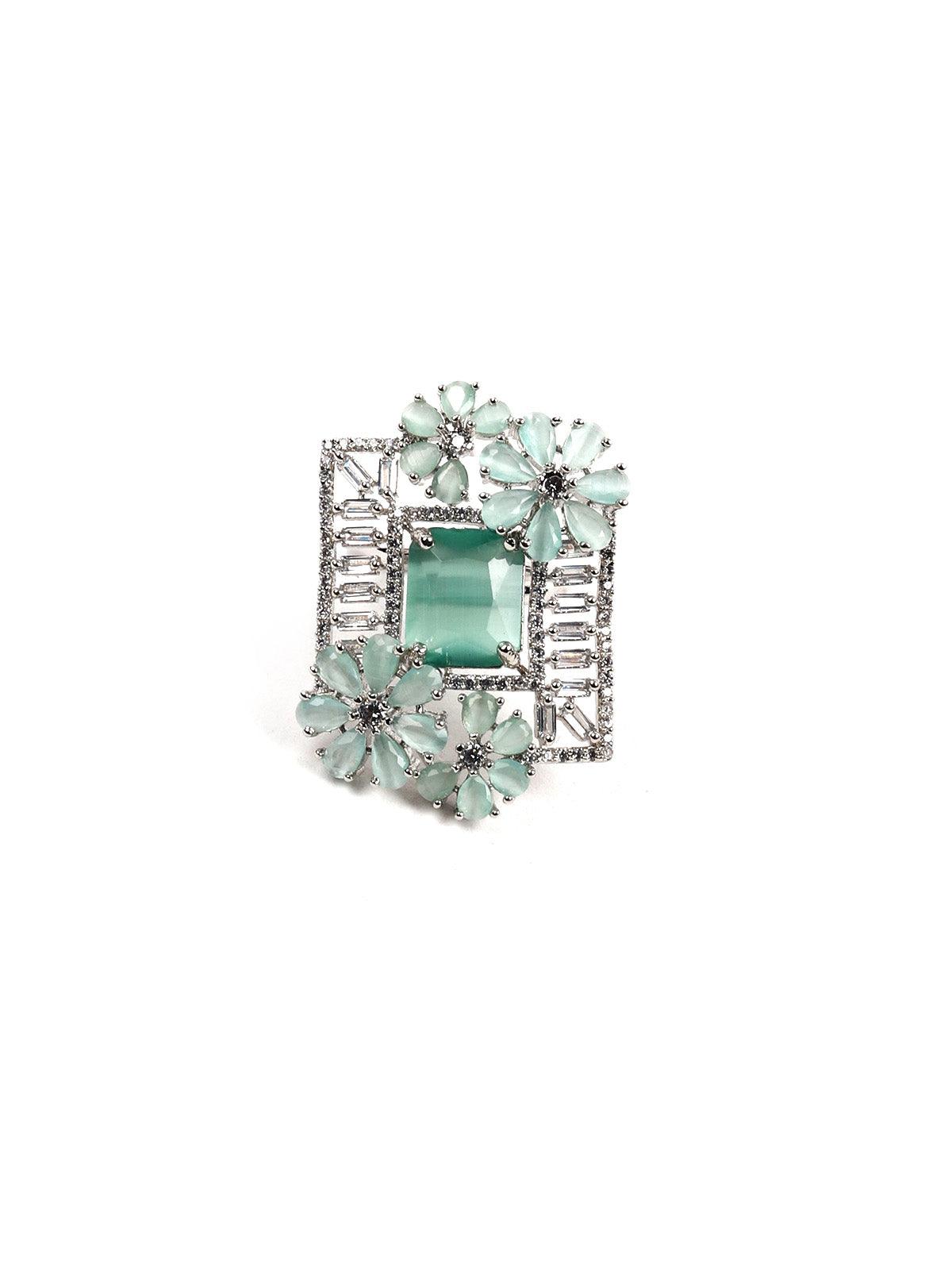 Women's Sea Green Embellished Ring - Odette