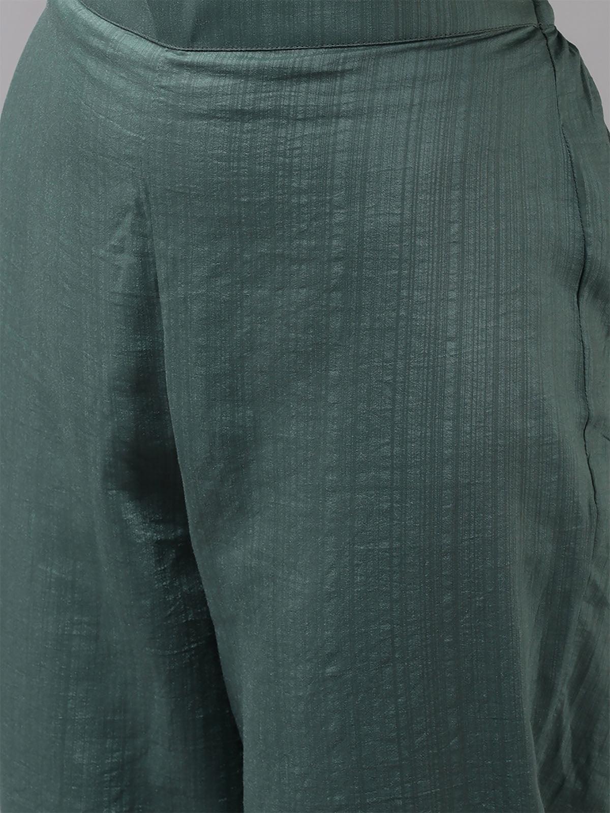 Women's Sea Green Embroidered Straight Kurta Trouser With Dupatta Set - Odette