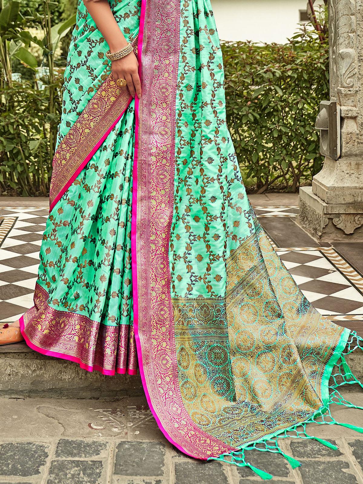 Women's Sea Green Heavy Woven Banarasi Silk Saree - Odette