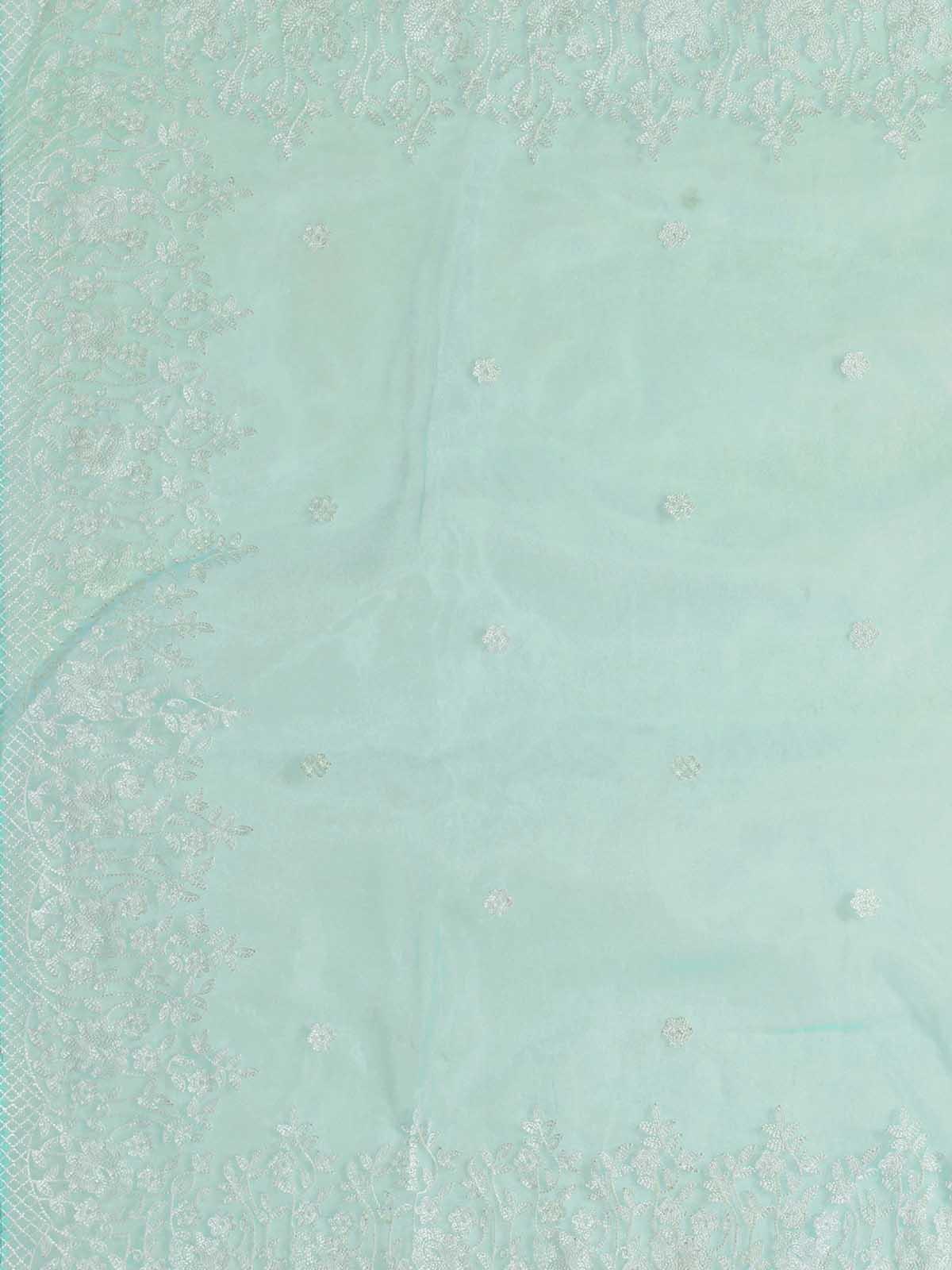 Women's Sea Green Organza Embroidered Saree With Blouse - Odette