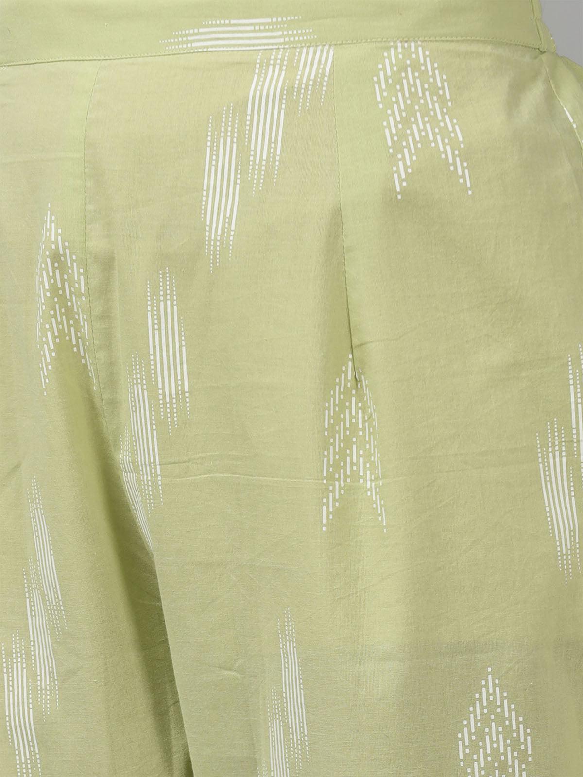 Women's Sea Green Printed A-Line Kurta Trouser With Dupatta Set - Odette