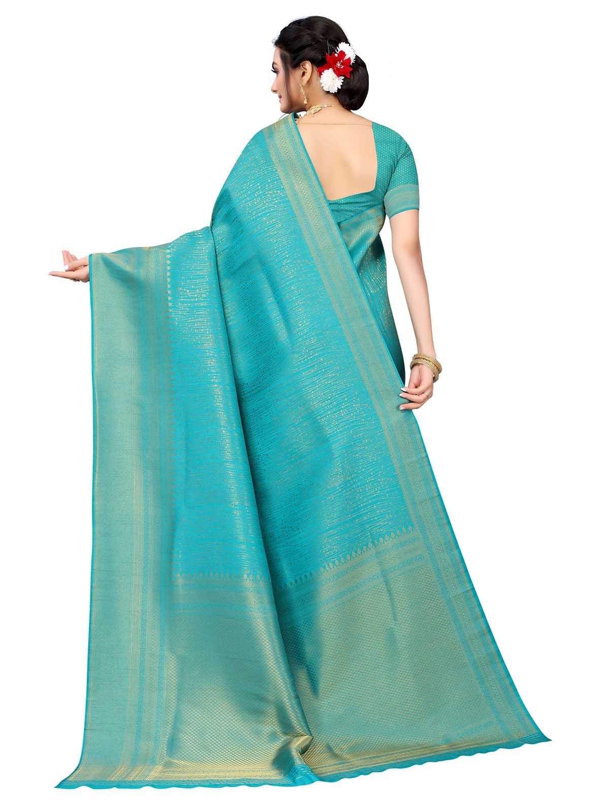 Women's Sea Green Silk Blend Woven Saree With Blouse - Odette