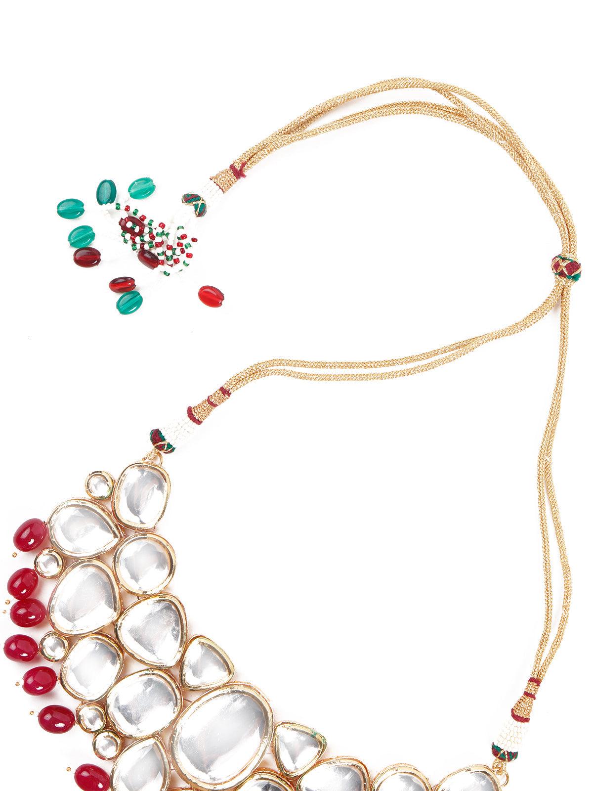 Women's Semi-Precious Kundan And Red Mani Necklace Set - Odette