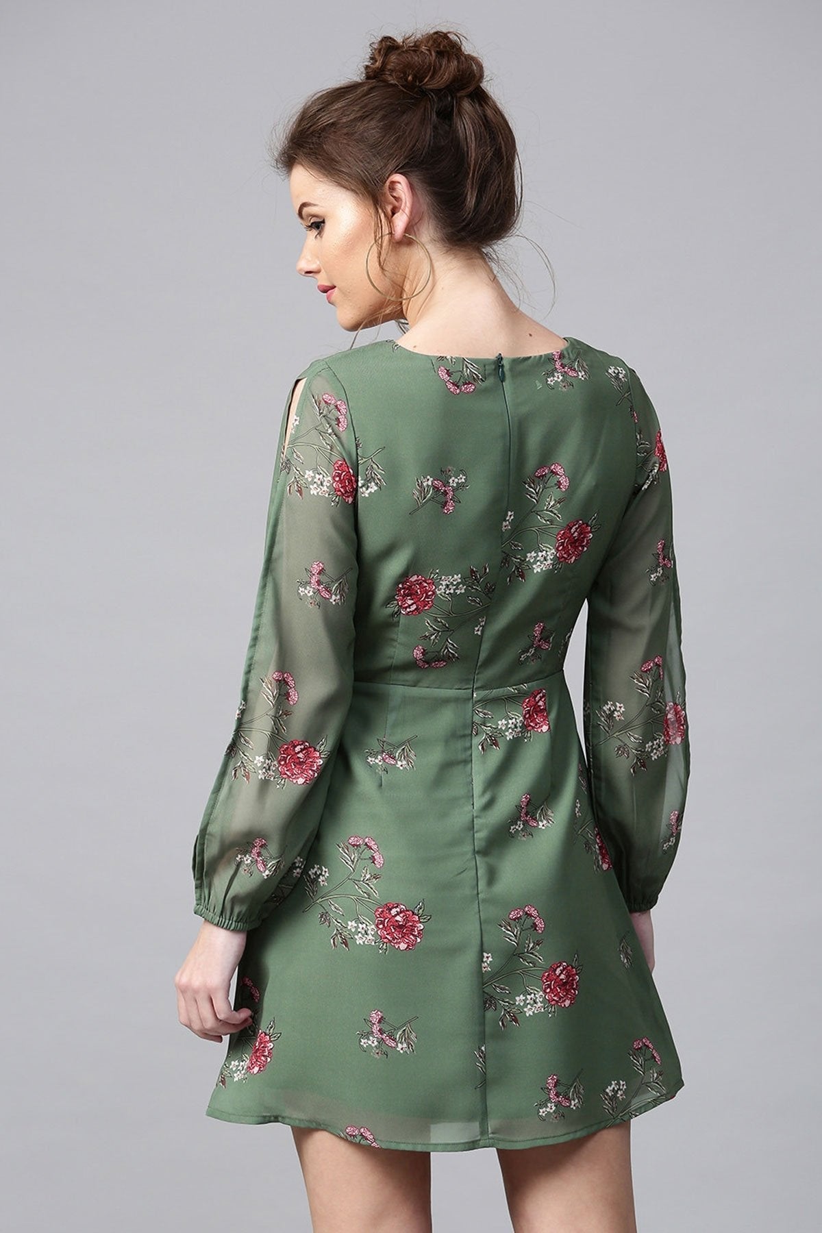 Women's Green Floral Skater Dress - SASSAFRAS