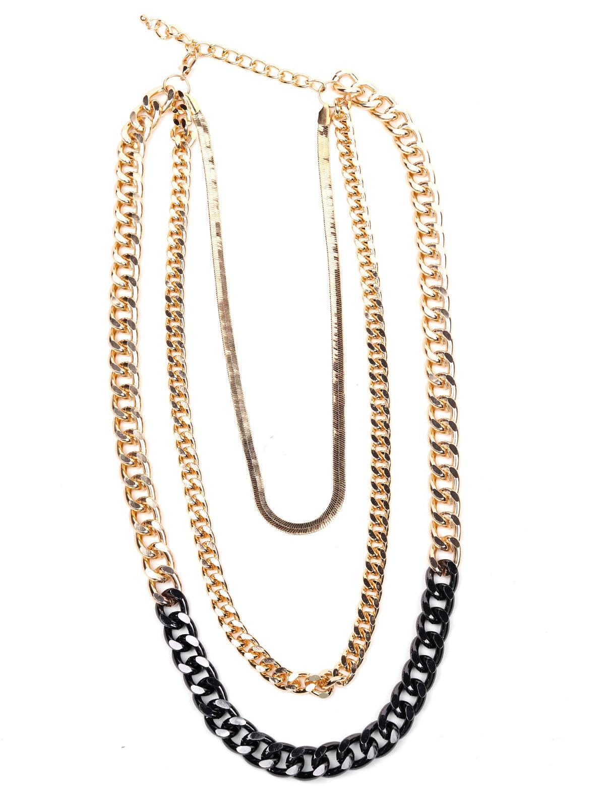 Women's Shaded Black And Gold Multicoloured Chained Necklace - Odette