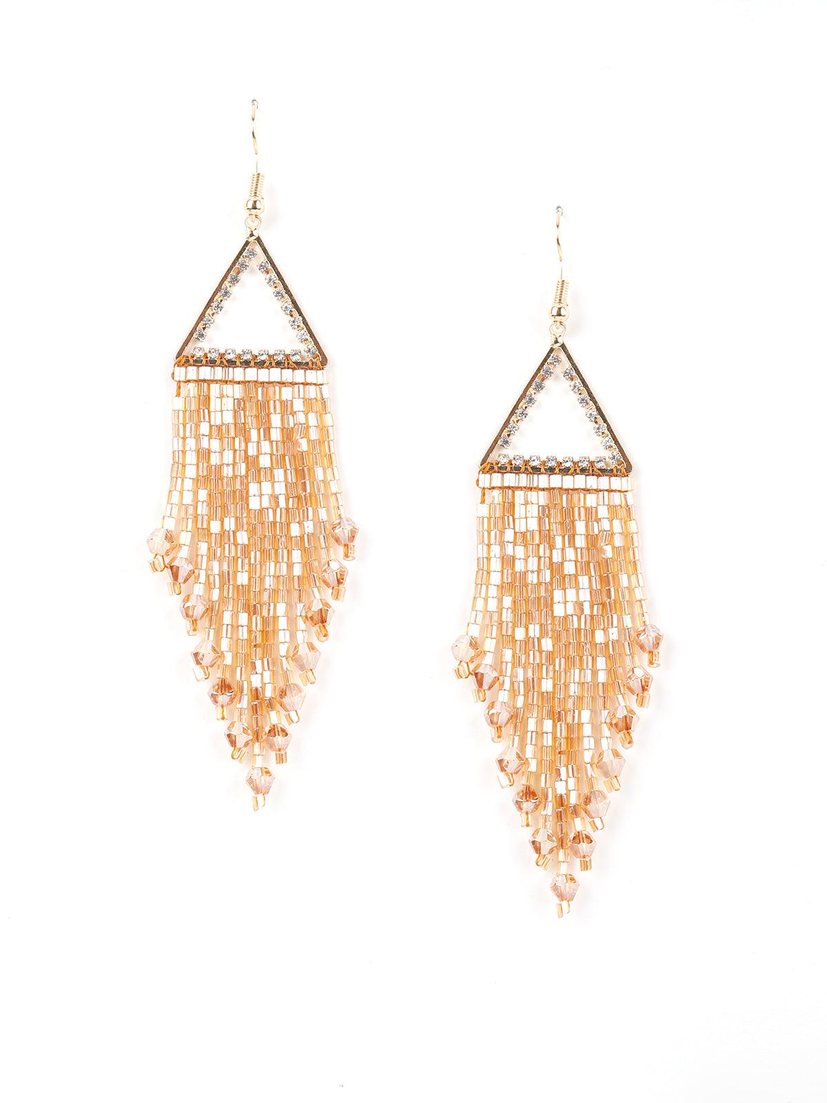 Women's Shimmery Golden Crystal Dangle Earrings - Odette