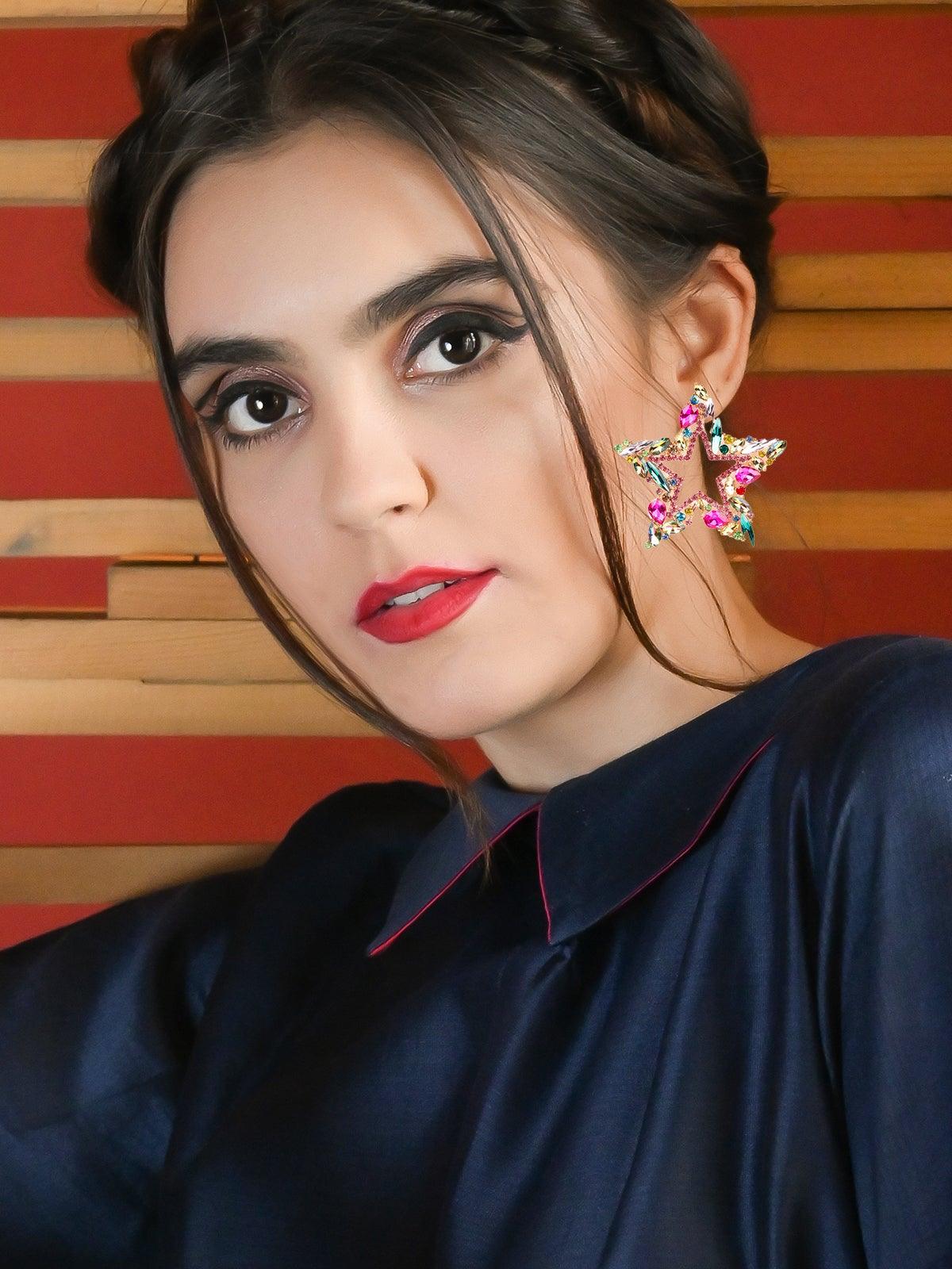 Women's Shining Multicoloured Star-Shaped Earrings - Odette