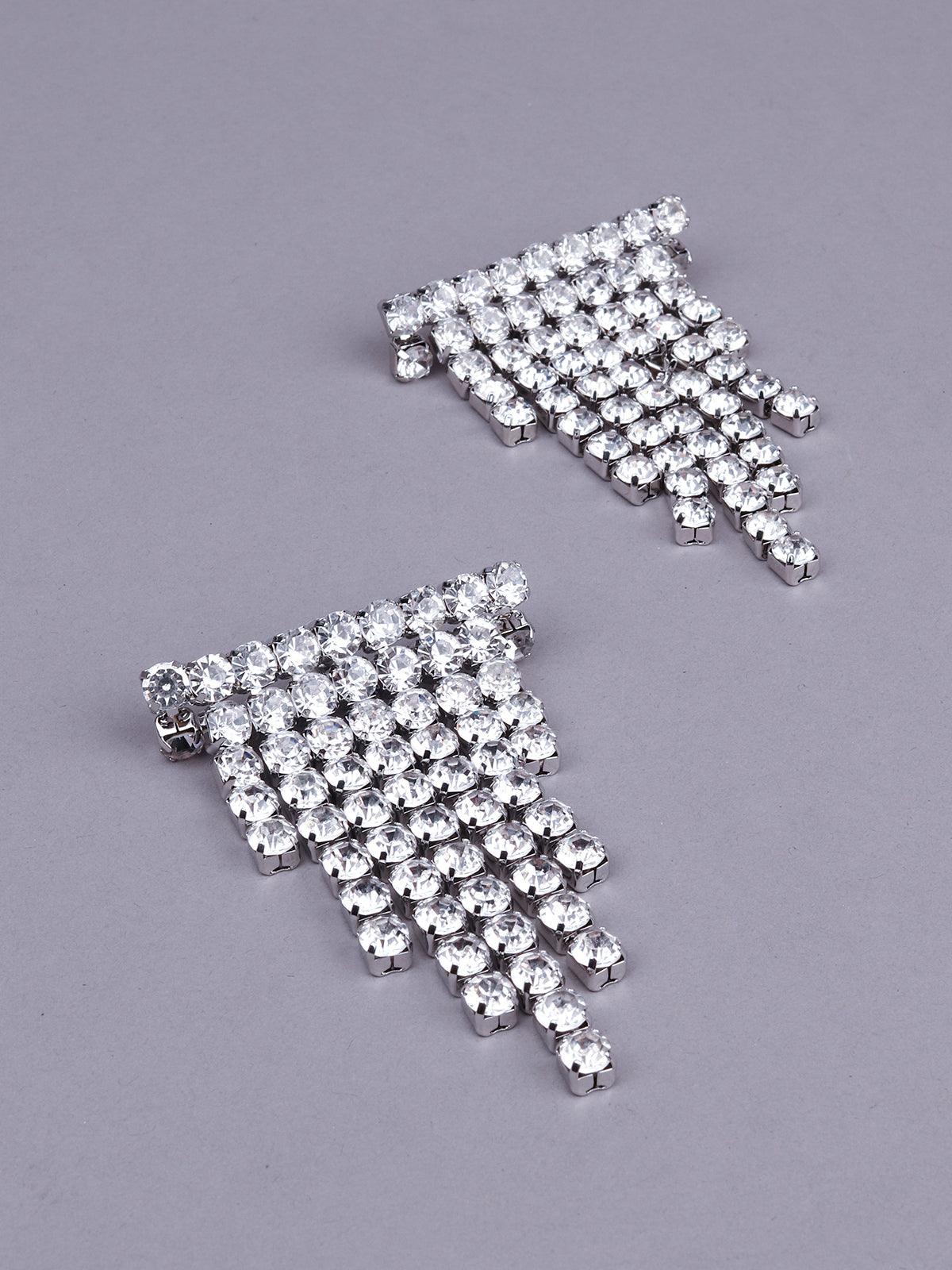Women's Shinning Crystal Studded Statement Earrings- Silver - Odette